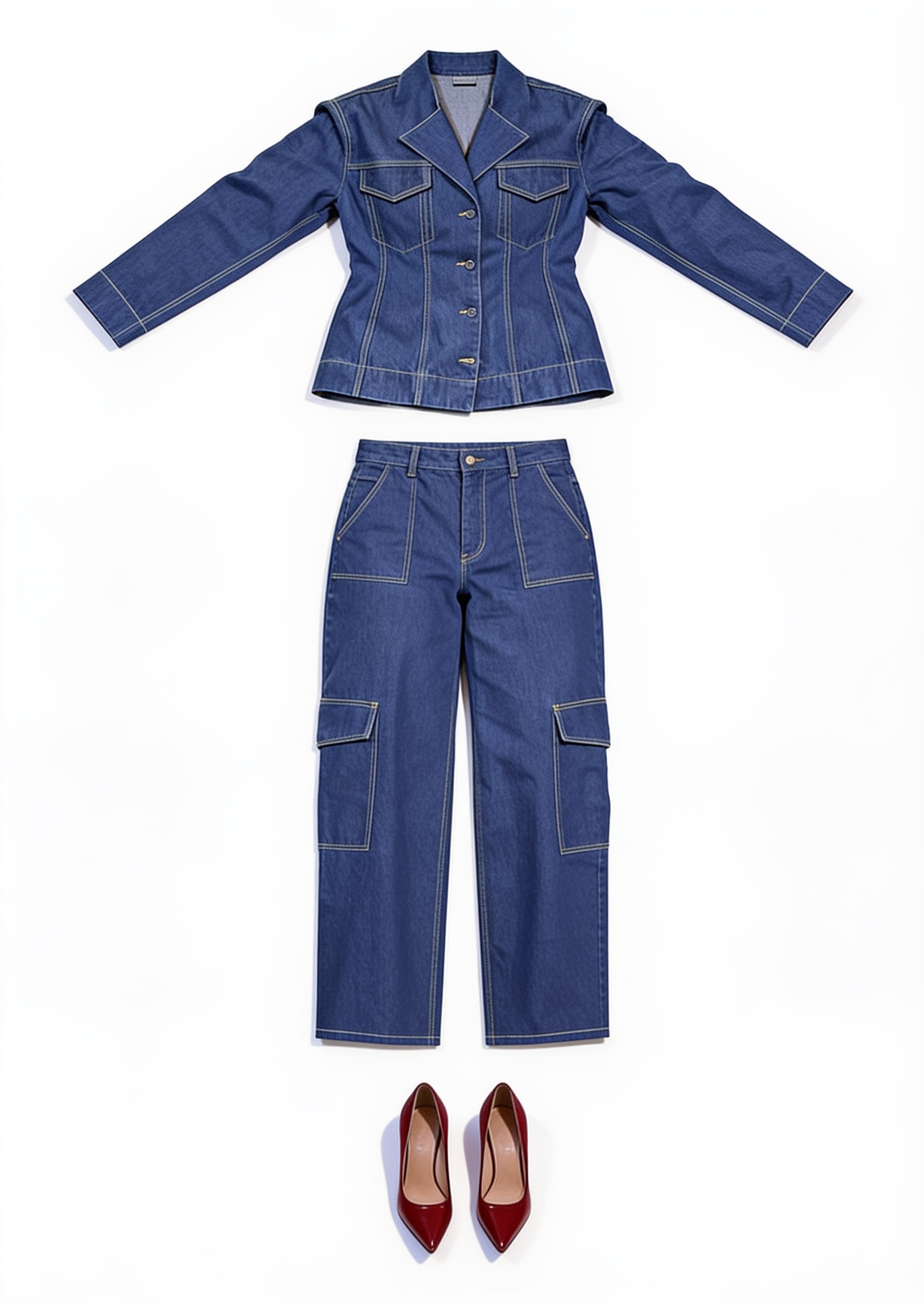 Denim jacket and wide-leg jeans