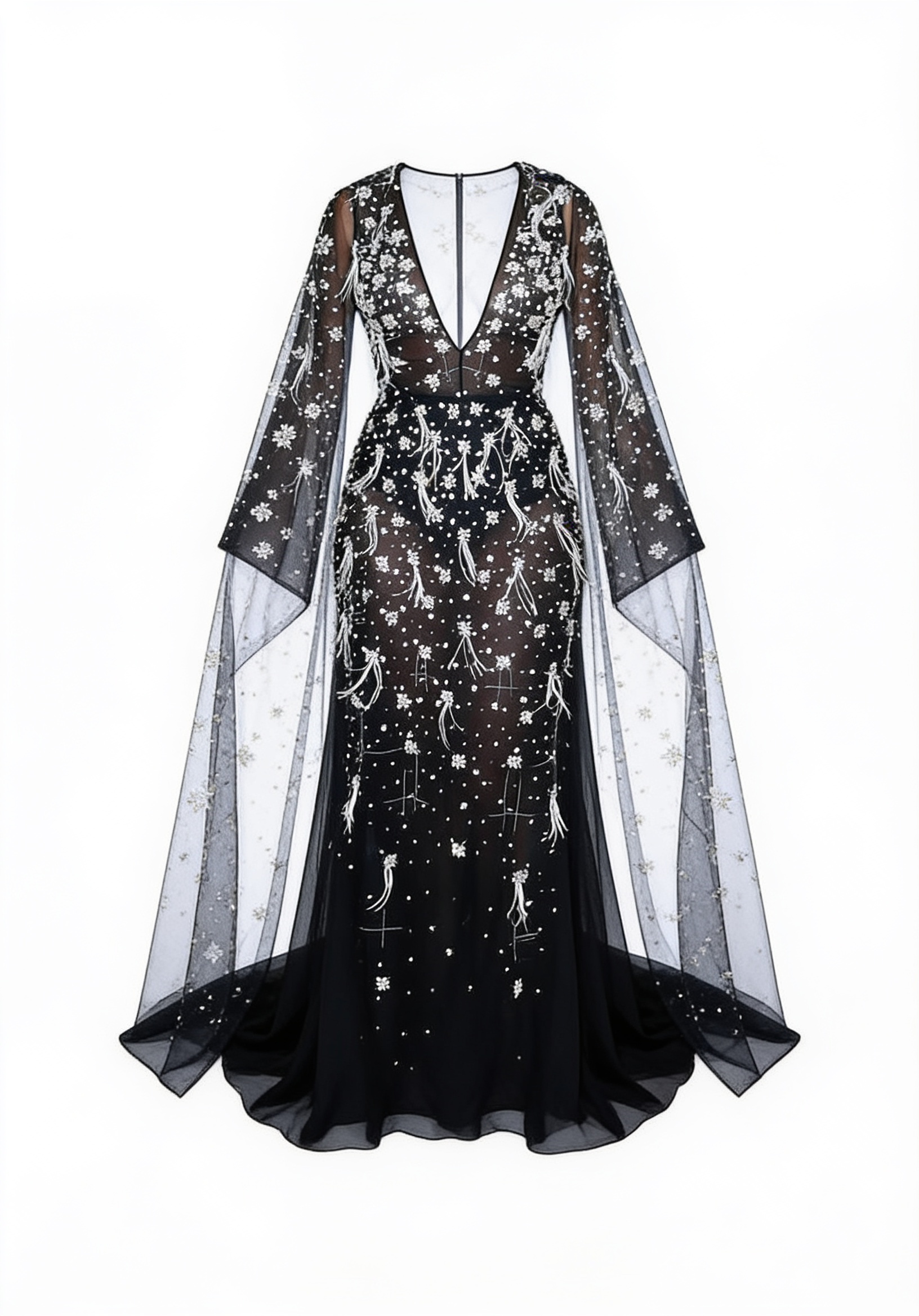 Black star-embellished cape dress