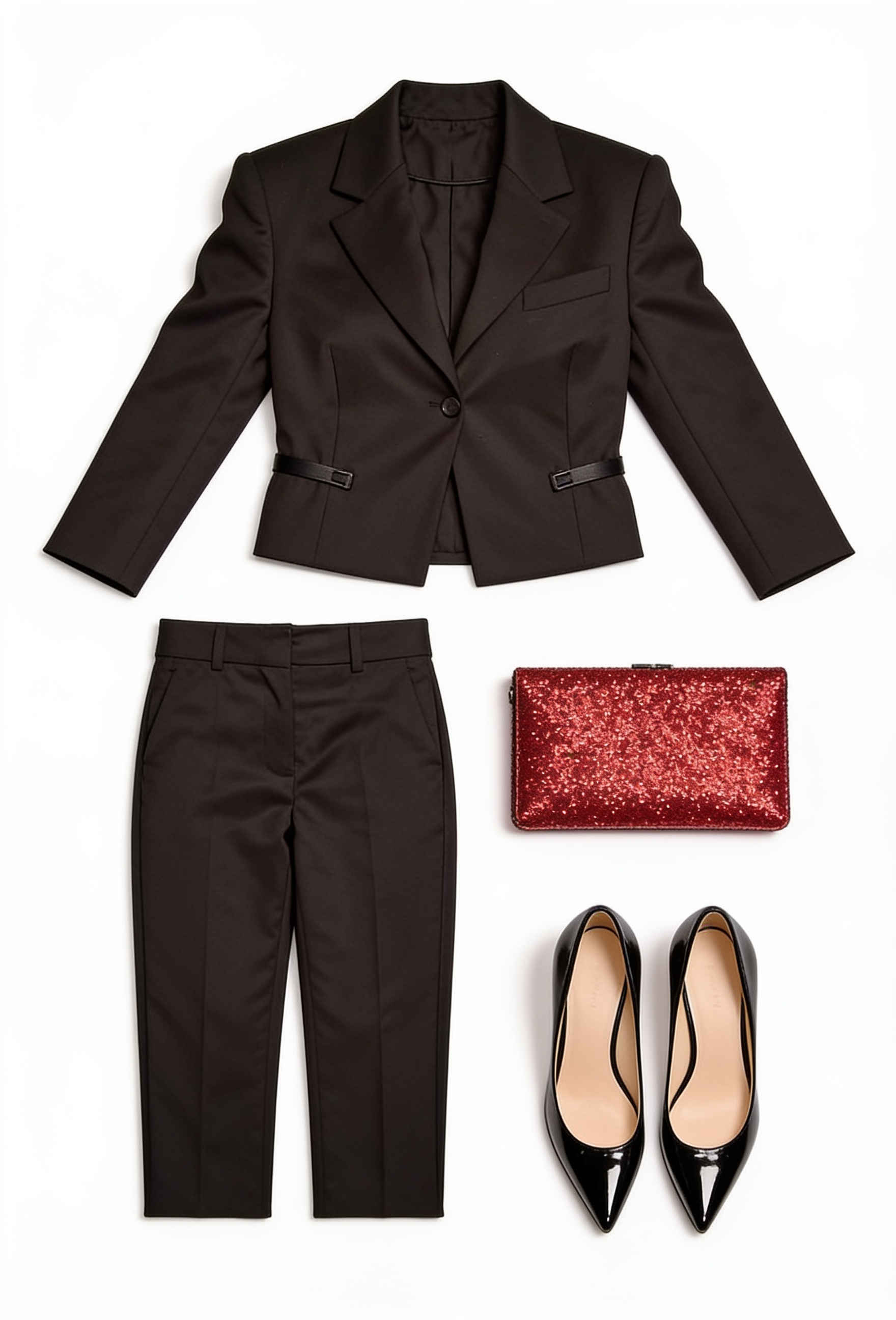 Black tailored jacket and cropped trousers