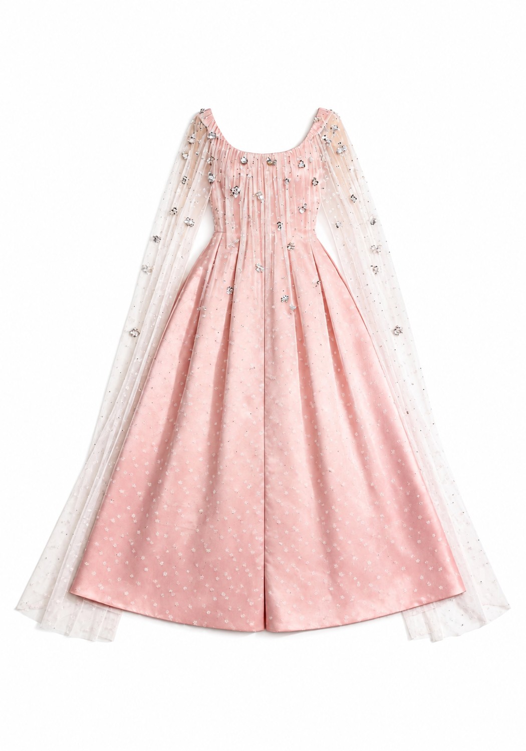 Blush embellished gown and sheer cape
