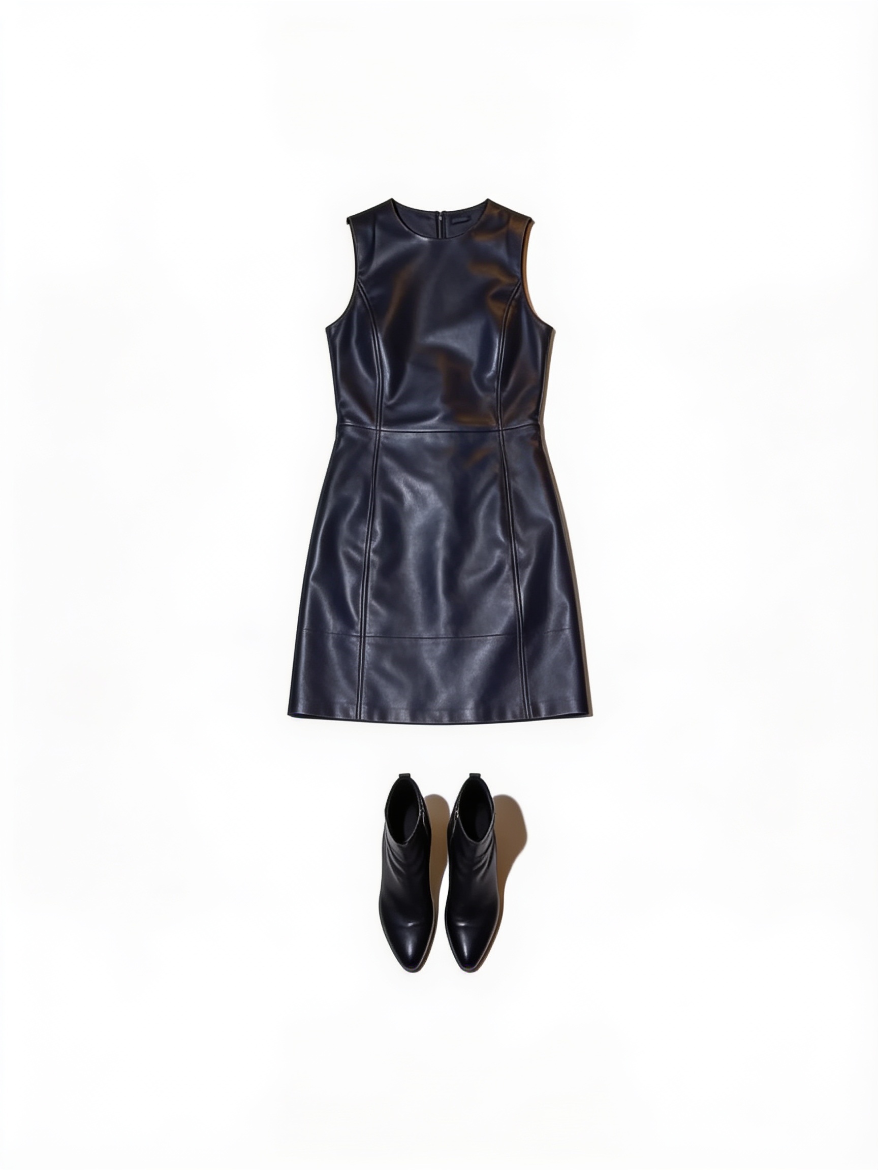 Navy leather dress and ankle boots