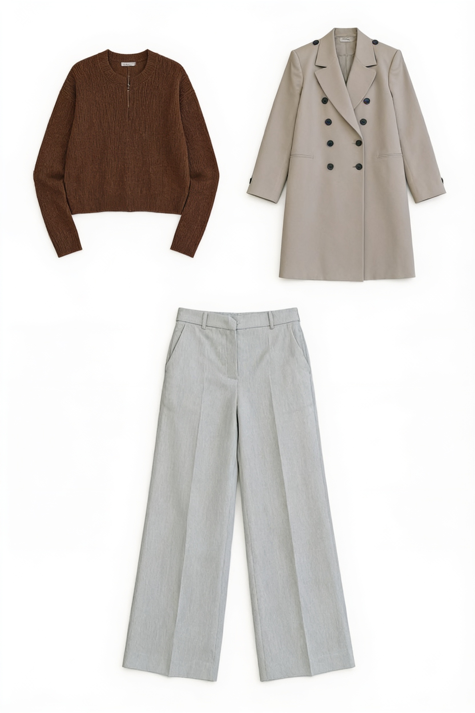 Beige long blazer and pale grey jeans
