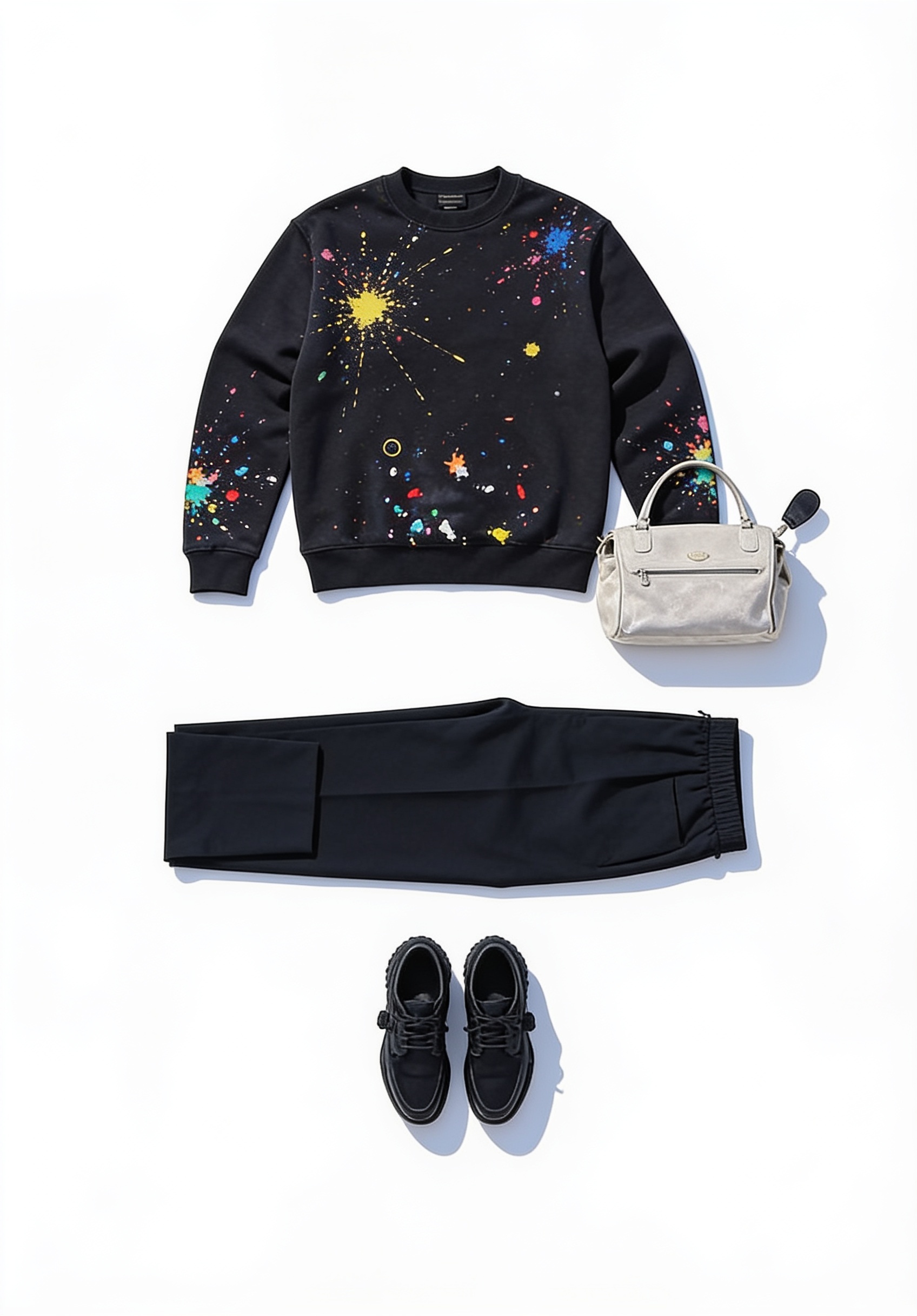 Black relaxed tracksuit and trainers