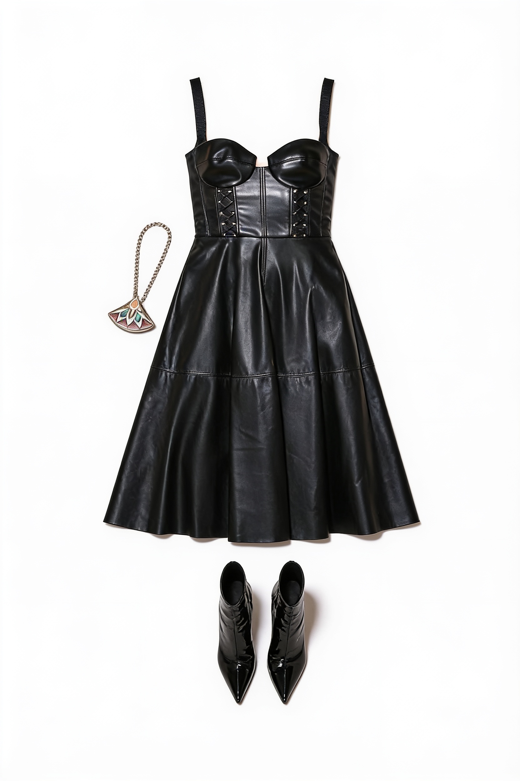 Black leather corset midi dress