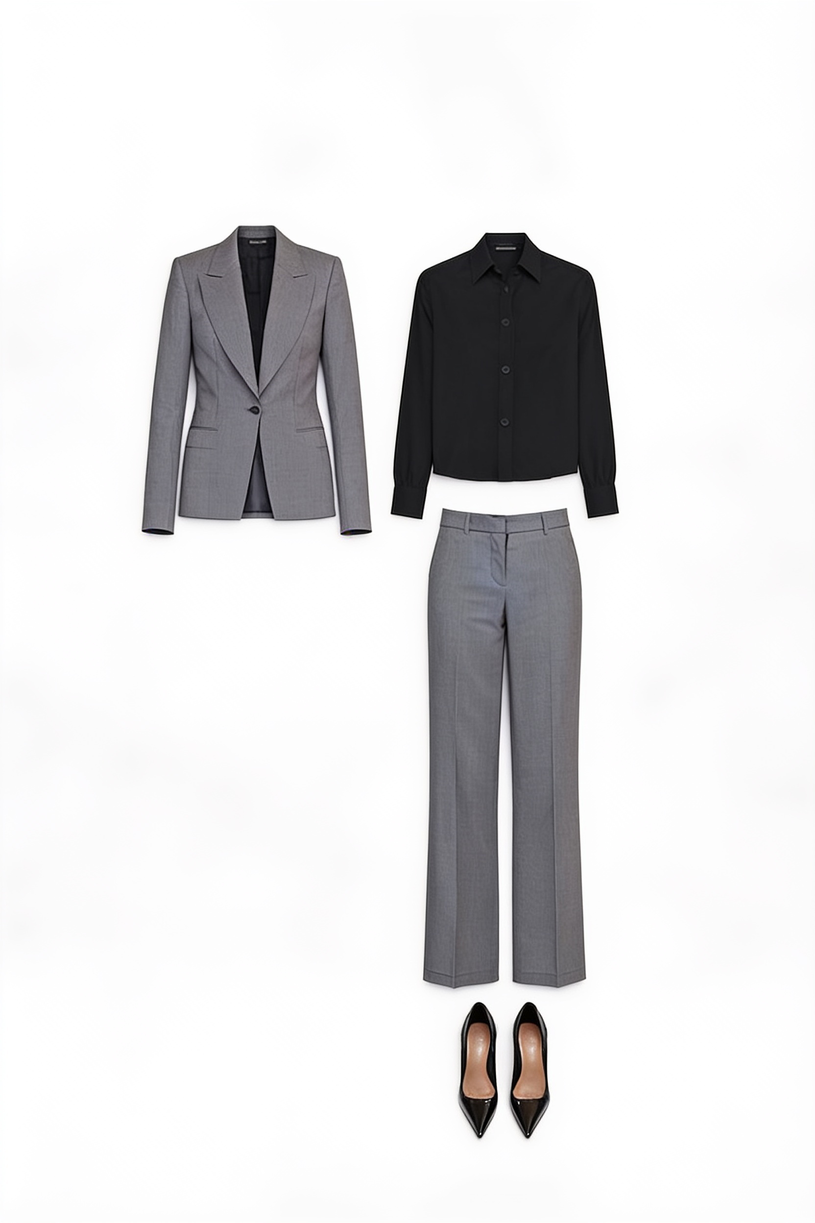 Grey tailored long blazer and cropped trousers