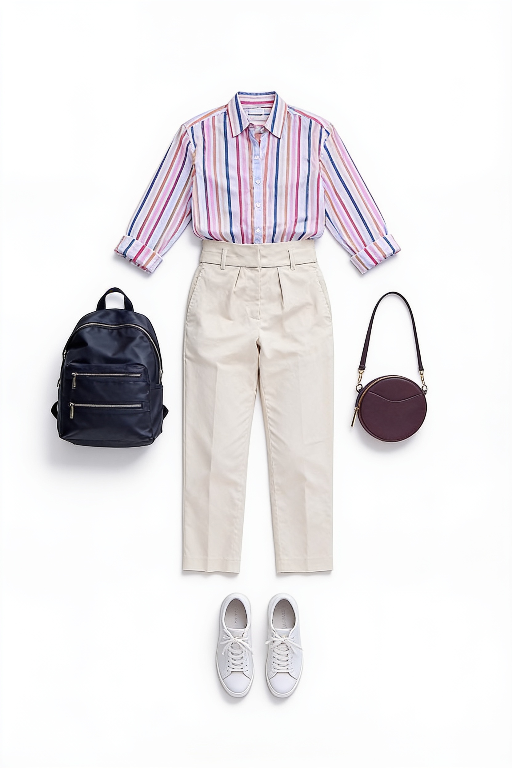 Striped shirt and cream cropped trousers