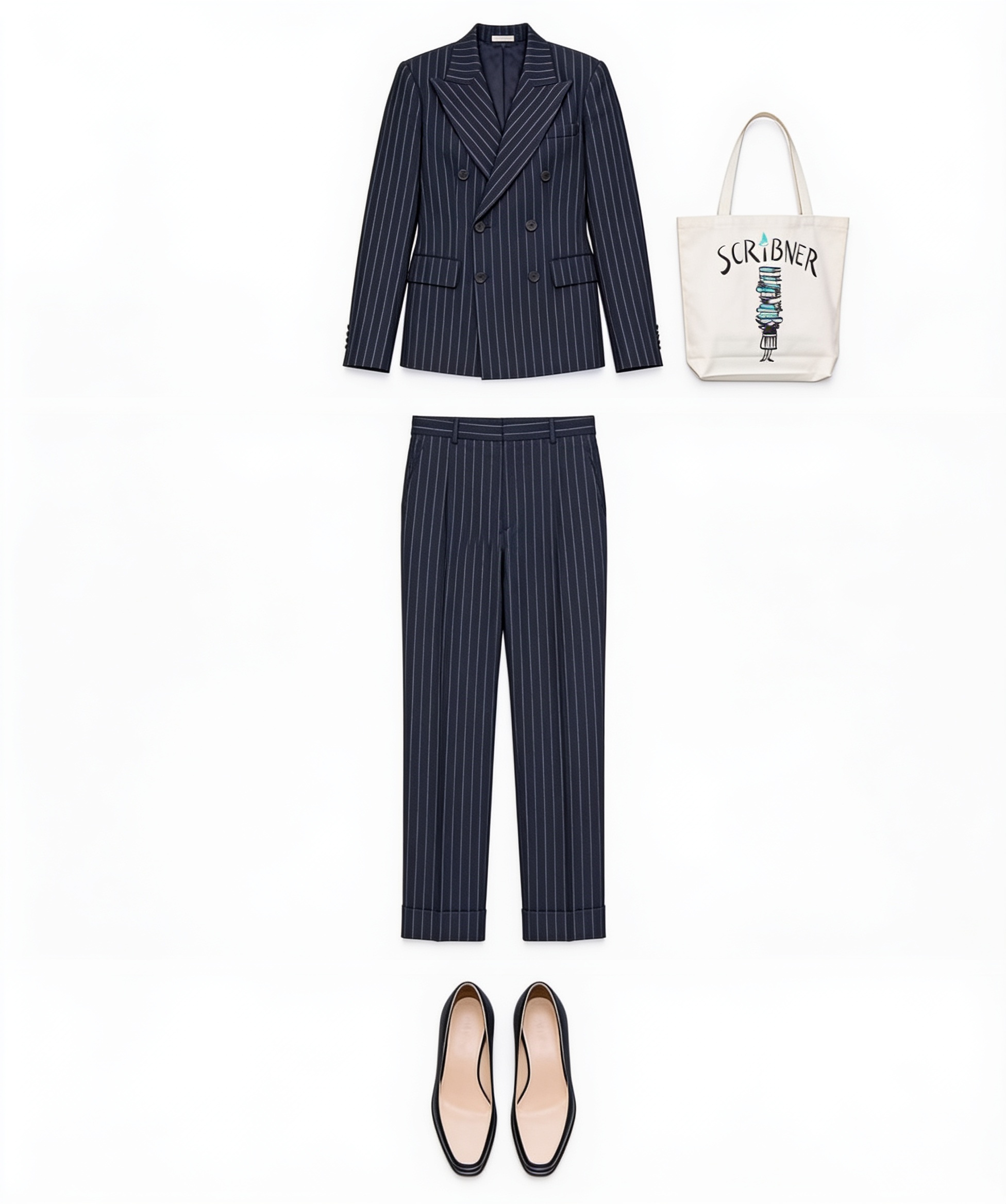 Navy pinstripe trouser suit