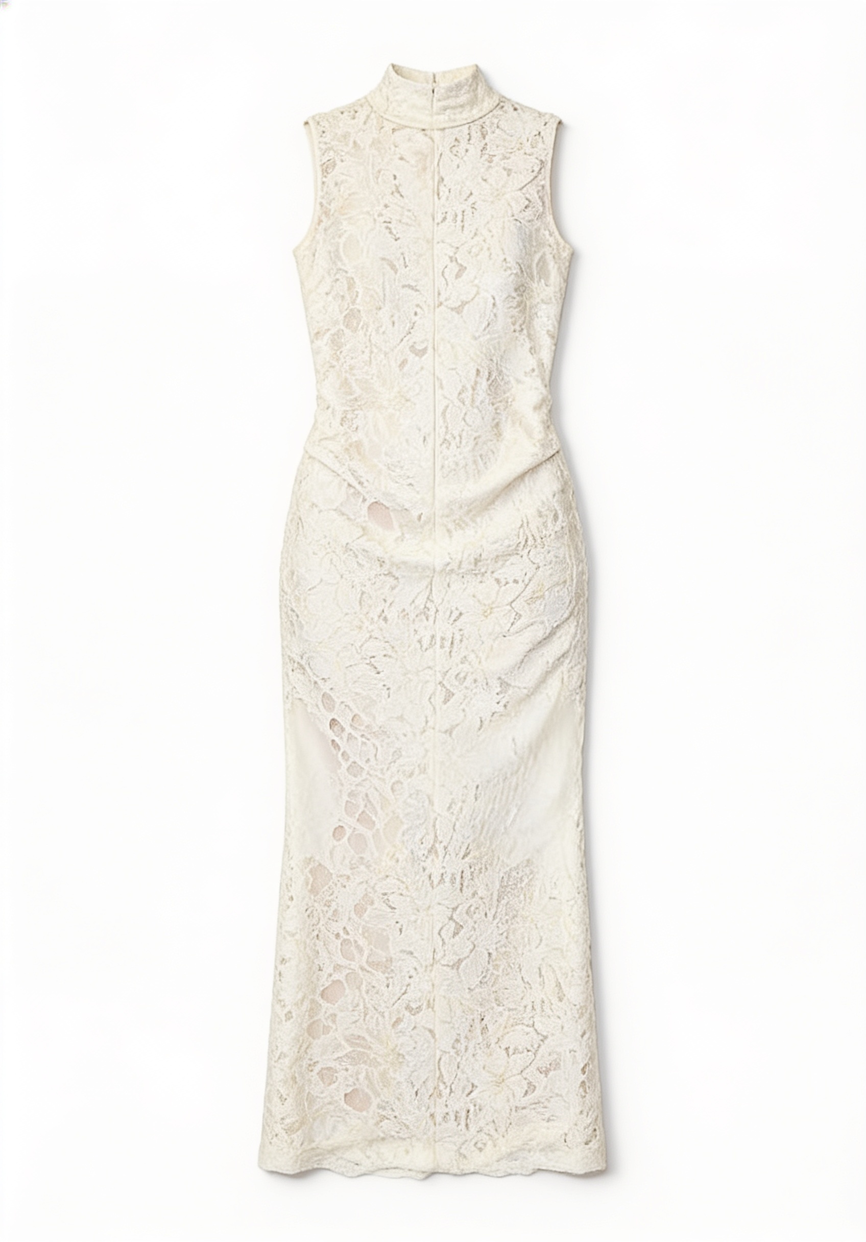 Cream high-neck lace maxi dress