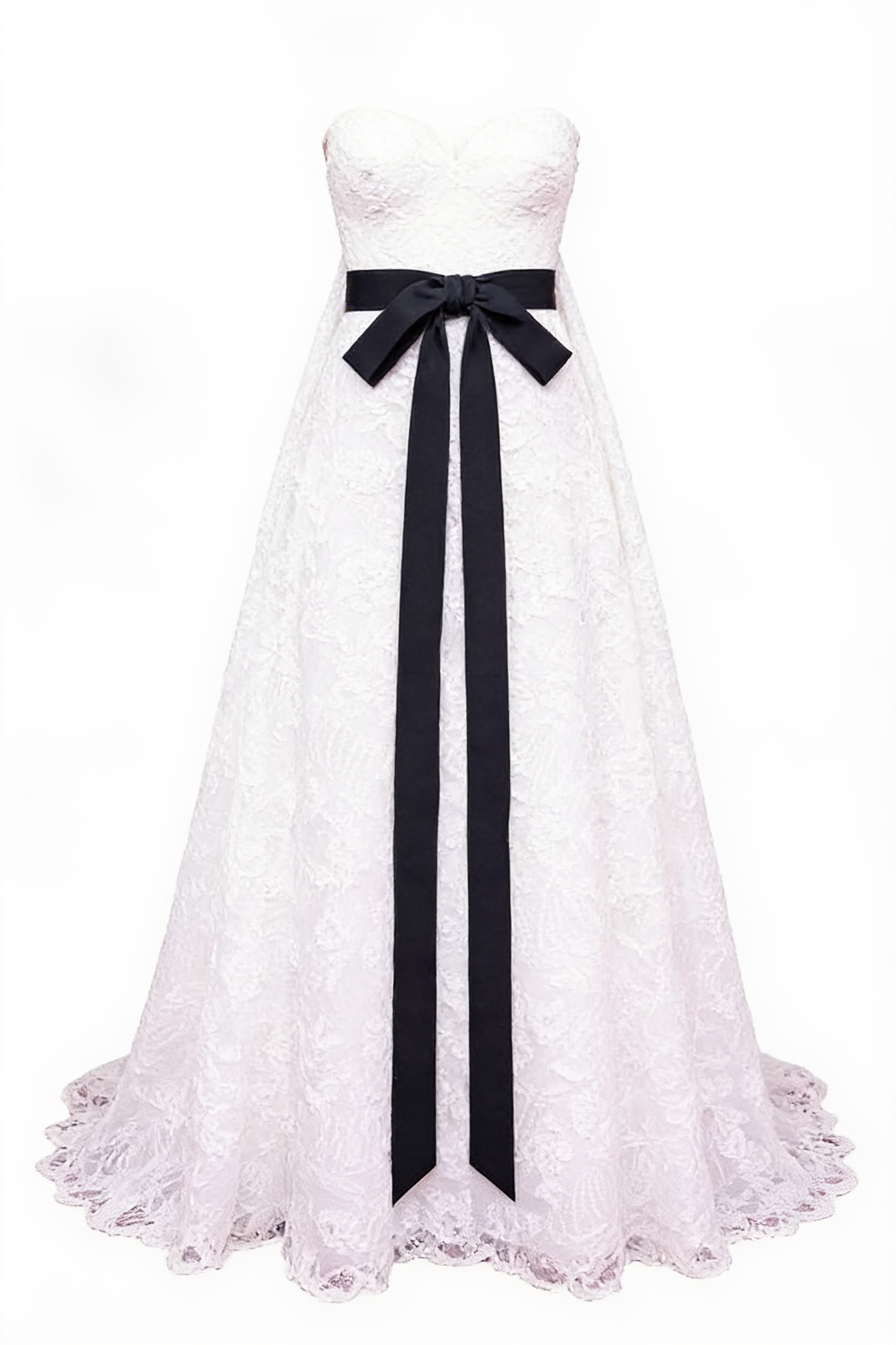 Ivory strapless gown with black bow