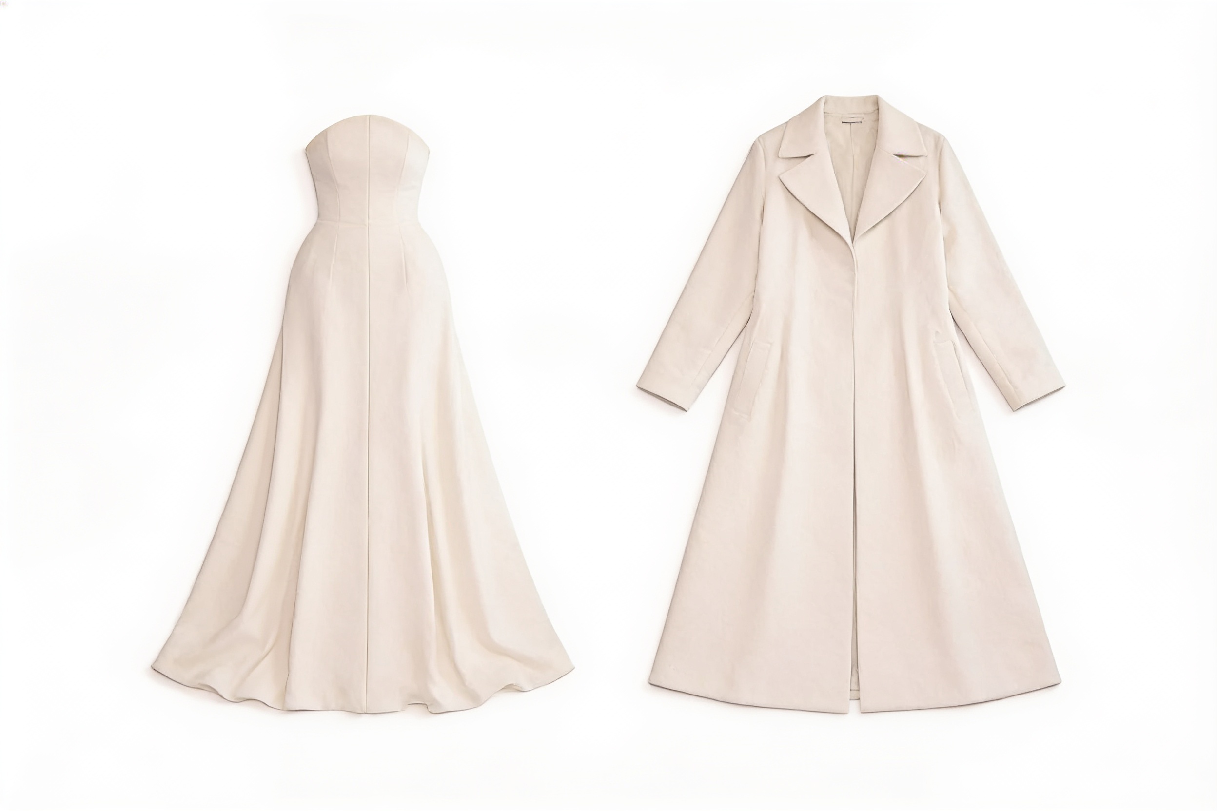 Ivory strapless gown and sweeping coat