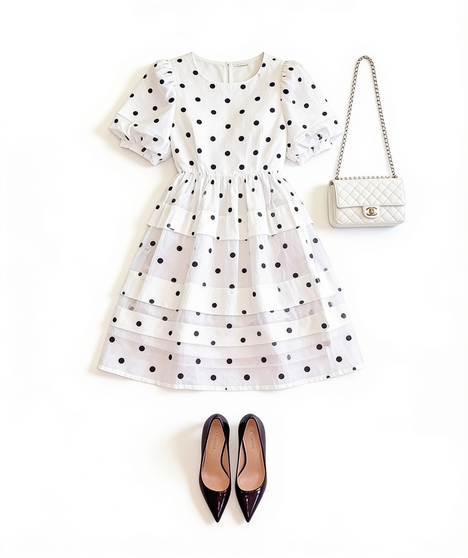 White polka-dot ruffled mini dress
