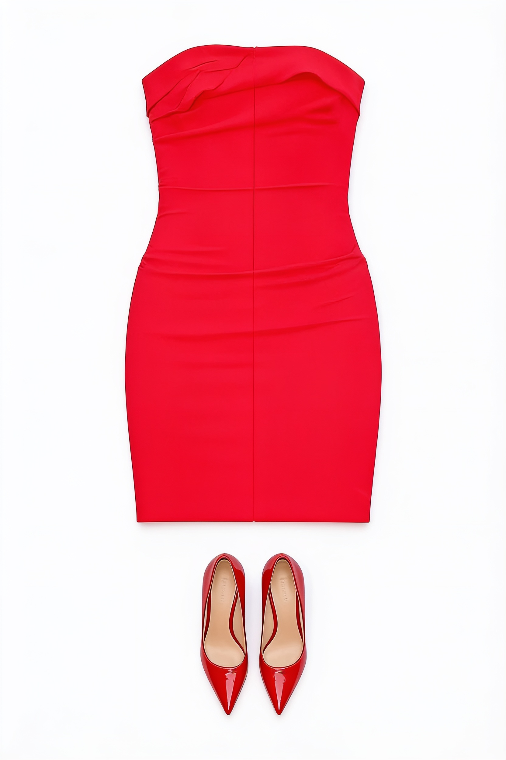 Red strapless folded-neckline mini dress