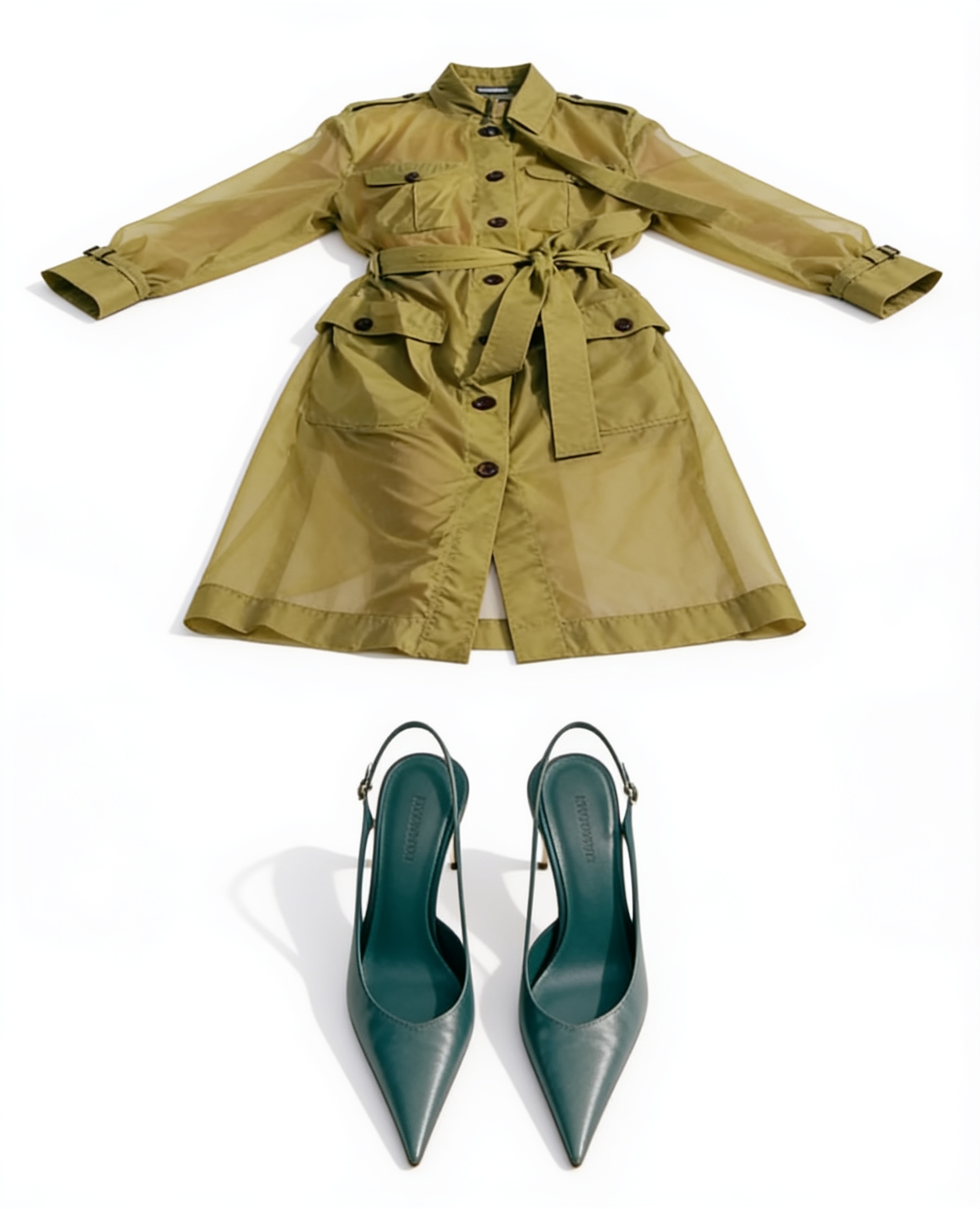 Olive belted shirt dress