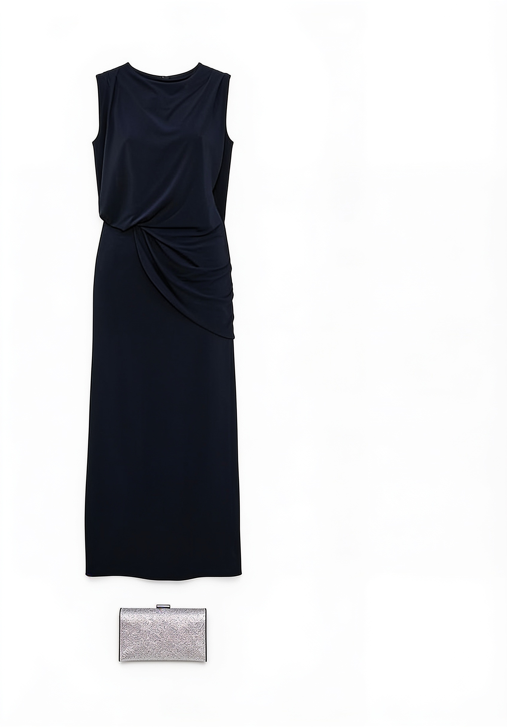 Black draped sleeveless maxi dress