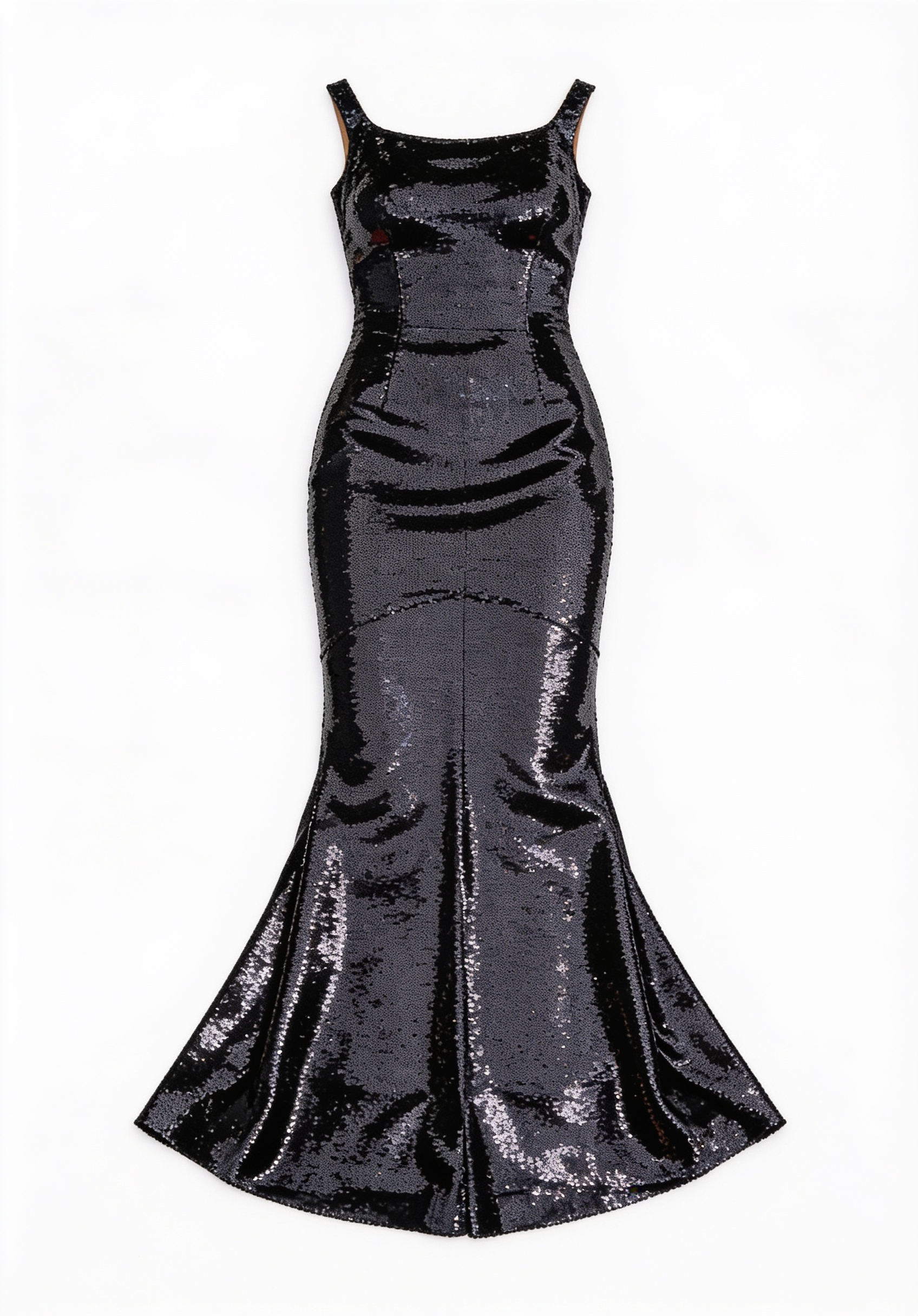 Black sequined square-neck gown