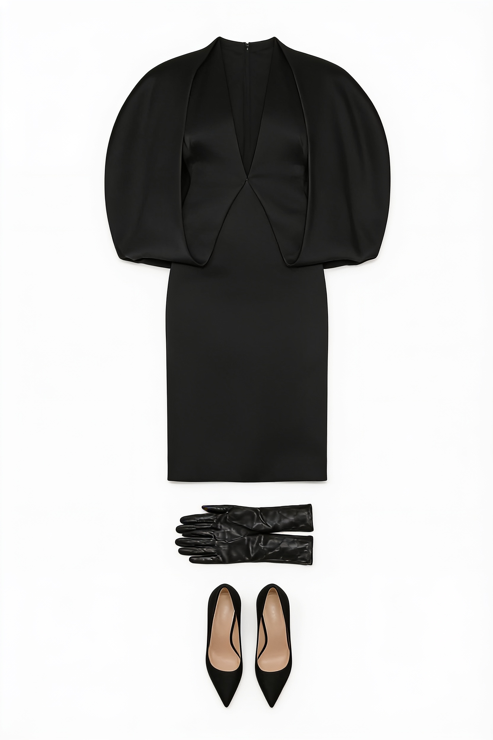 Black cape dress and long gloves