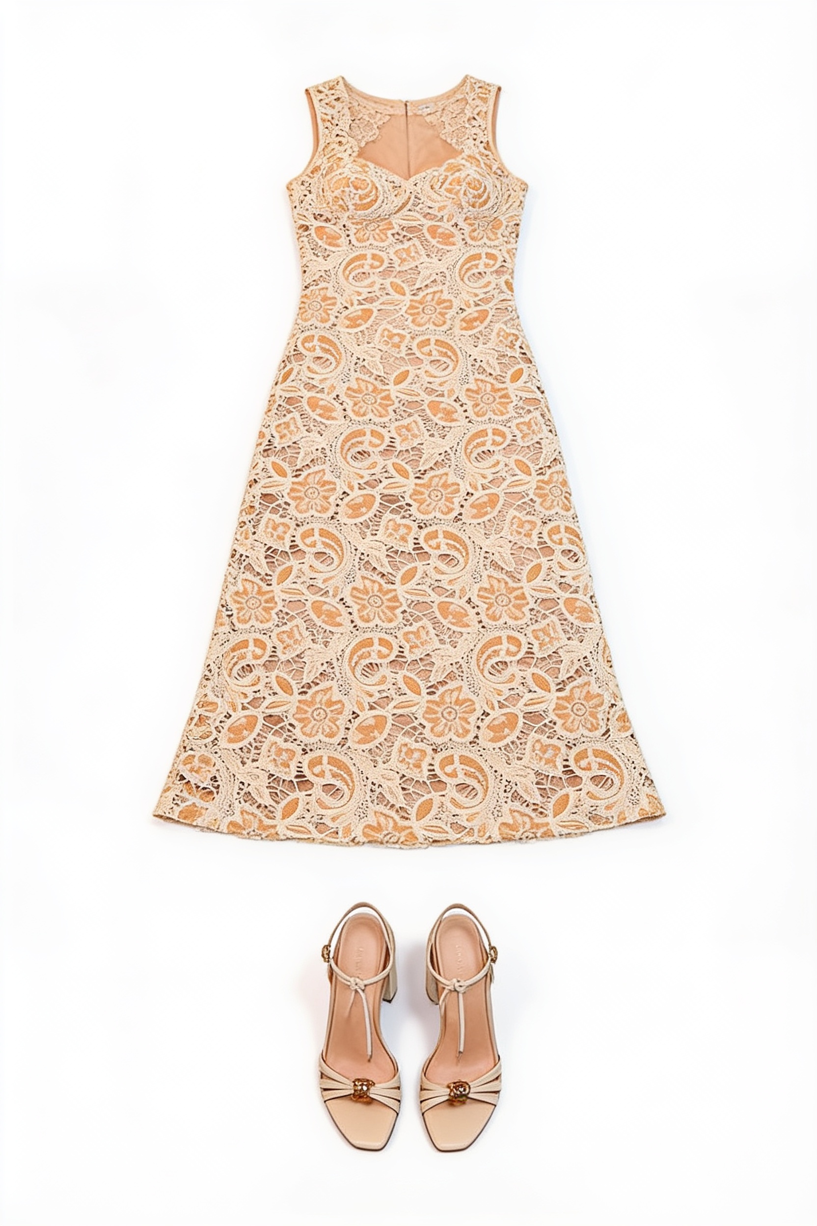 Gold textured midi dress and sandals