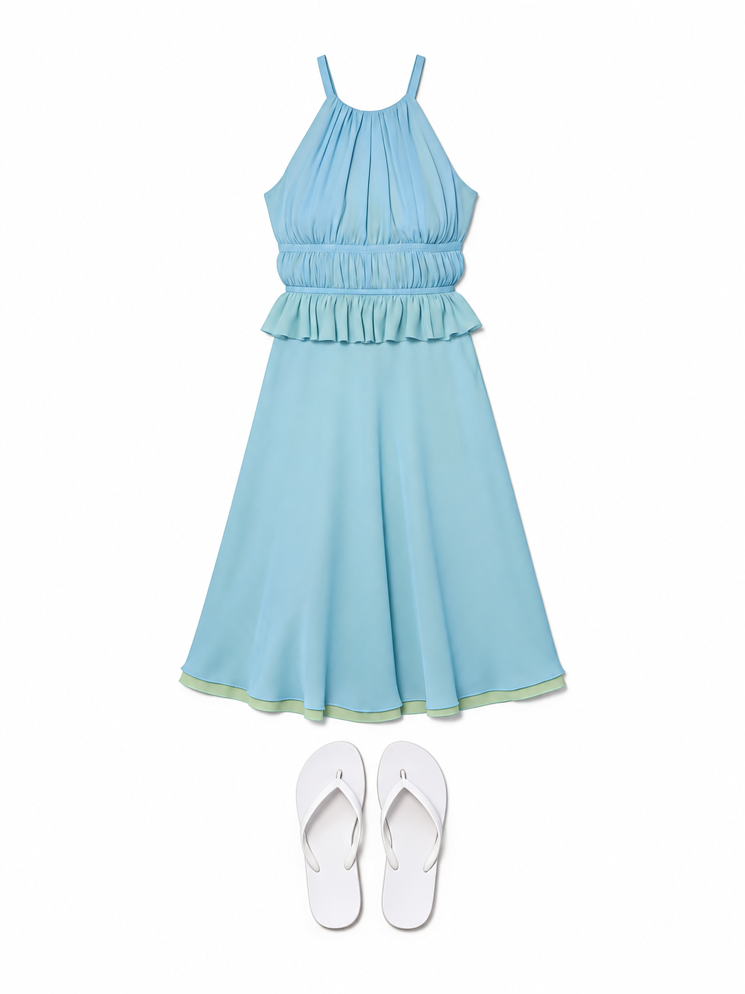 Powder-blue halter midi dress