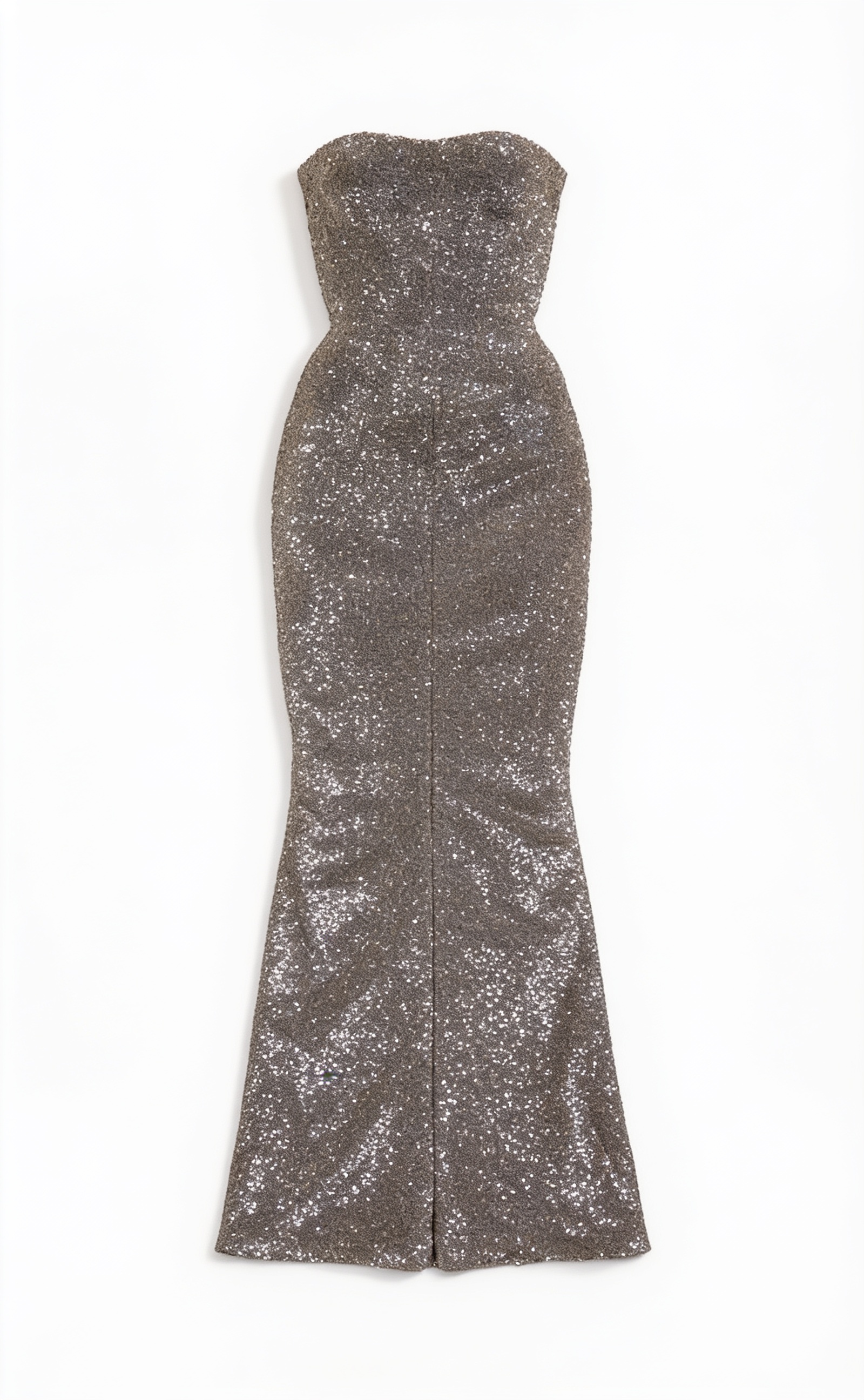 Silver strapless column gown