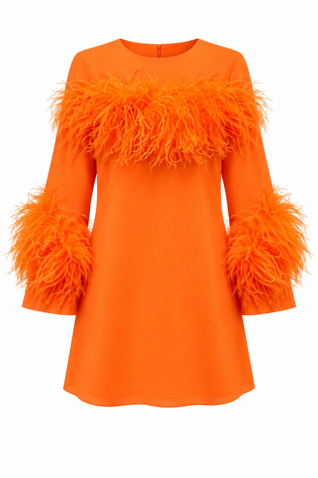 Orange feather mini dress