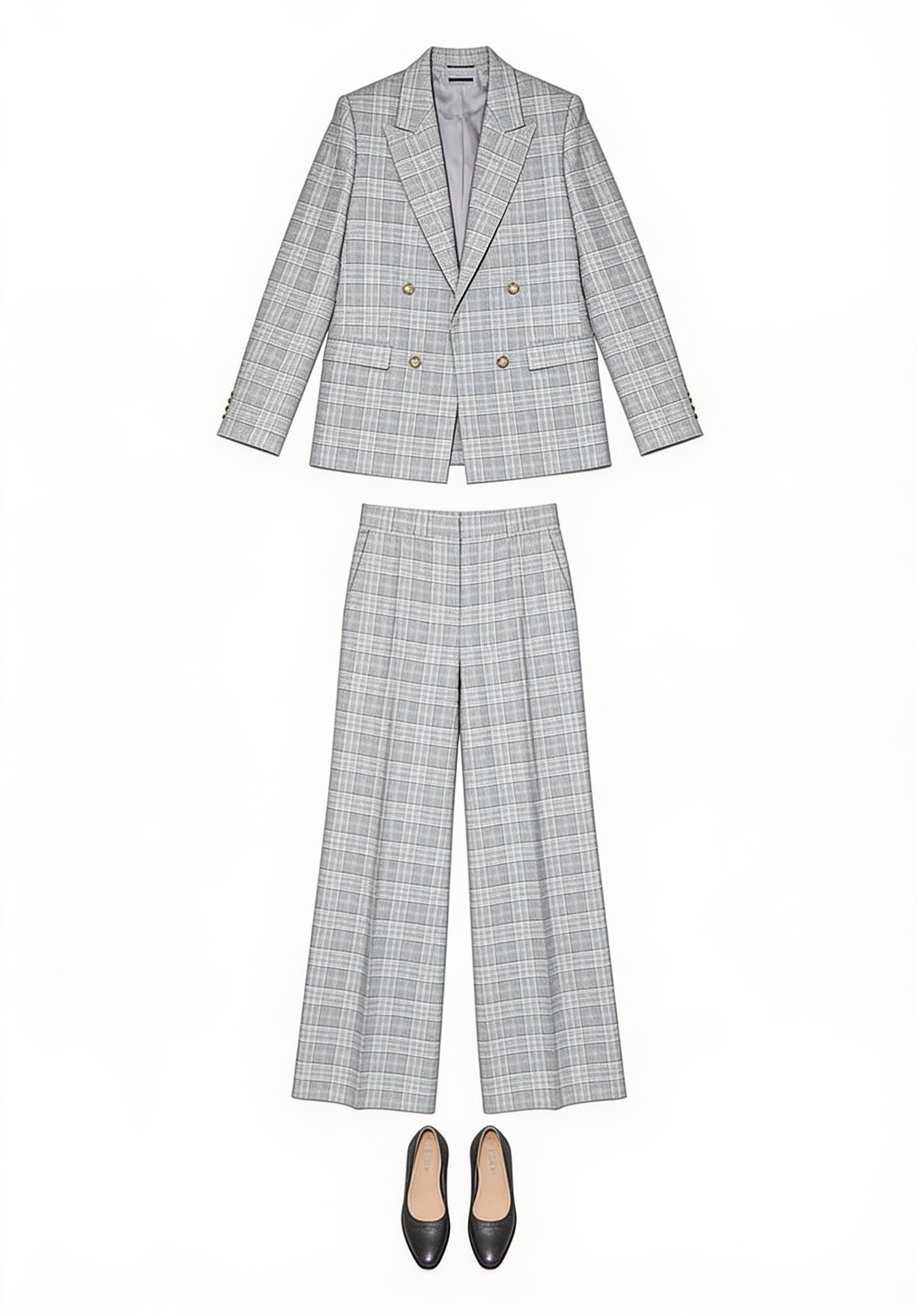 Grey checked double-breasted suit