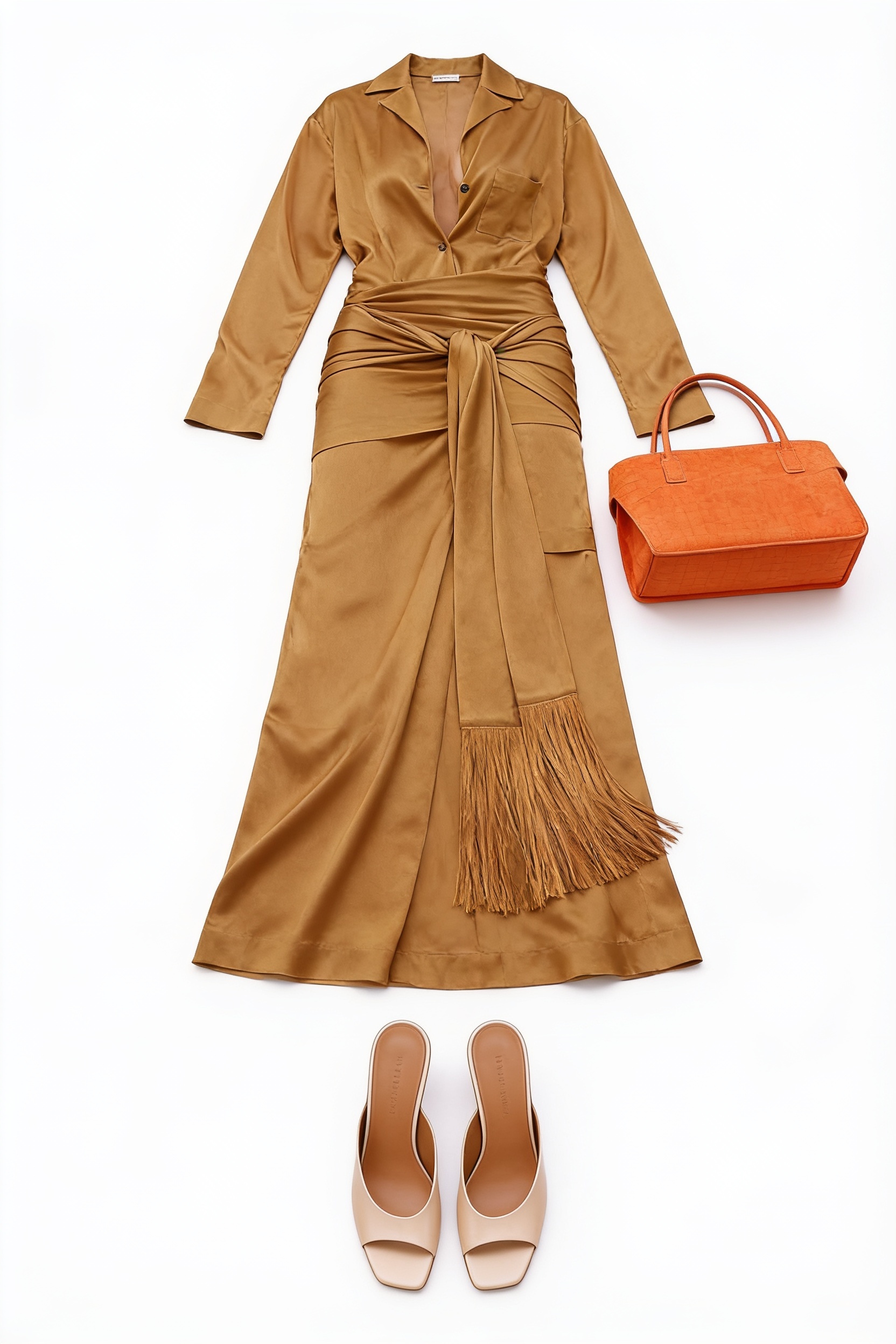 Ochre draped shirt dress
