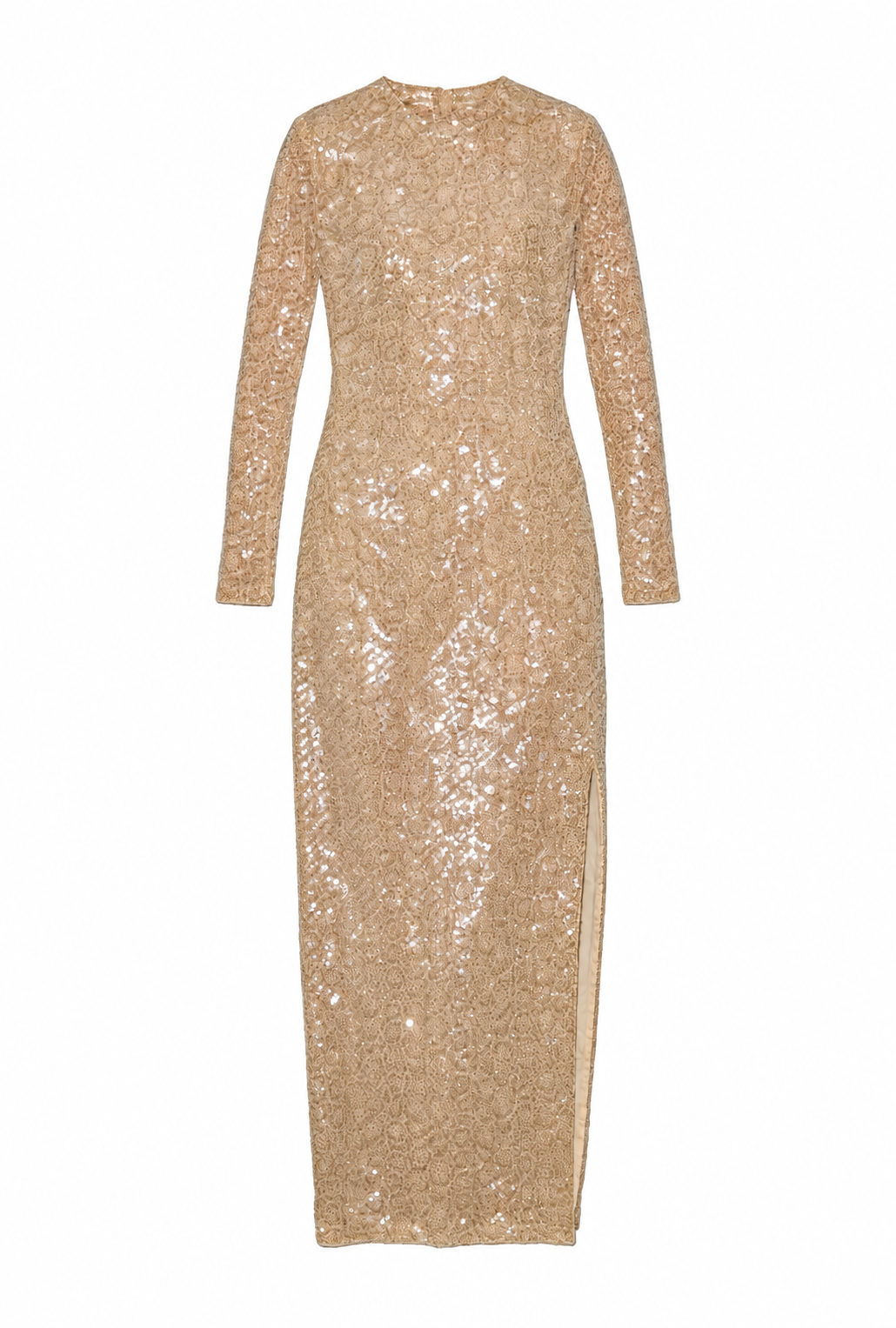 Gold long-sleeve embellished gown
