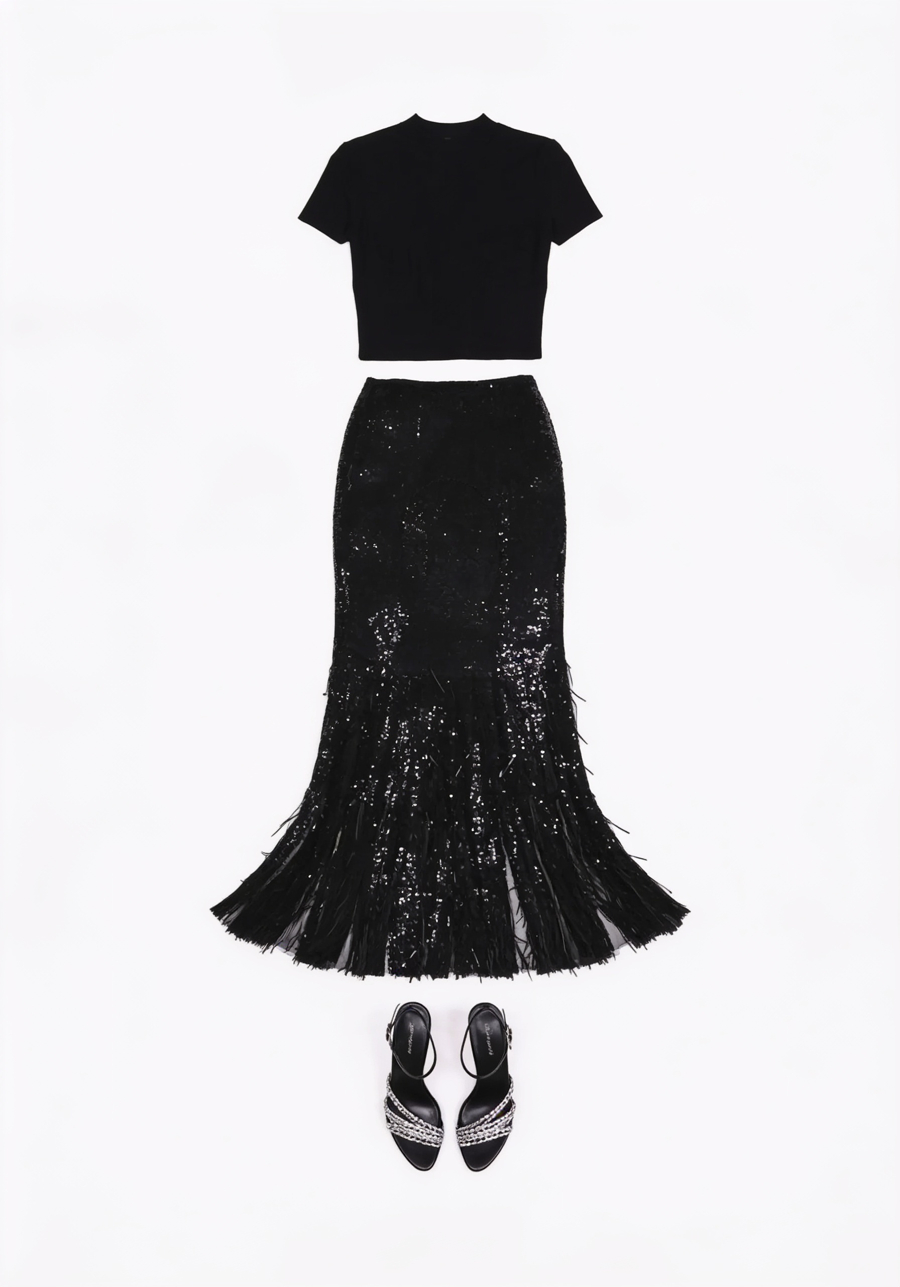 Black cropped top and sequined maxi skirt