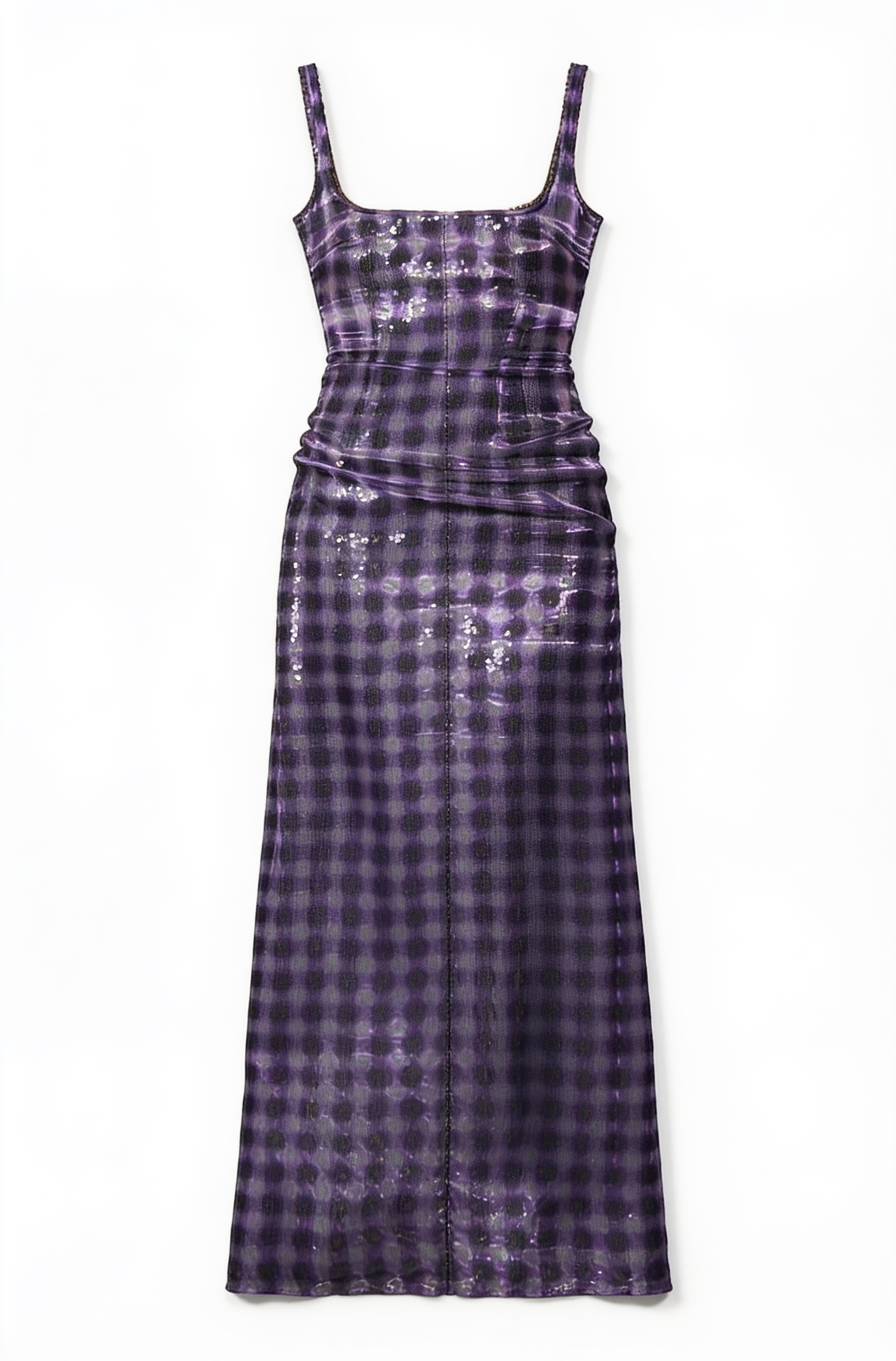 Purple checked fitted maxi dress