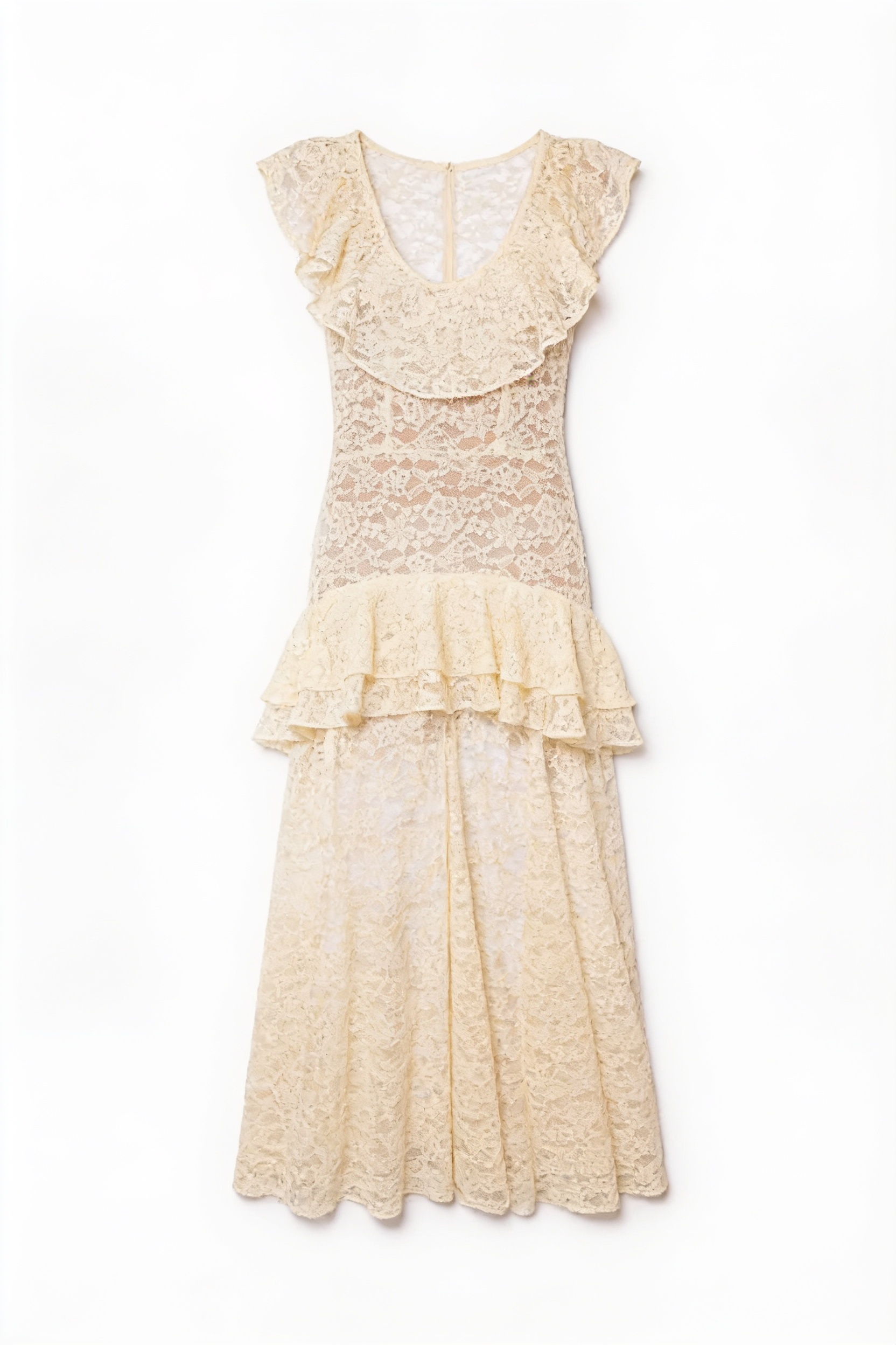 Cream ruffled lace maxi dress