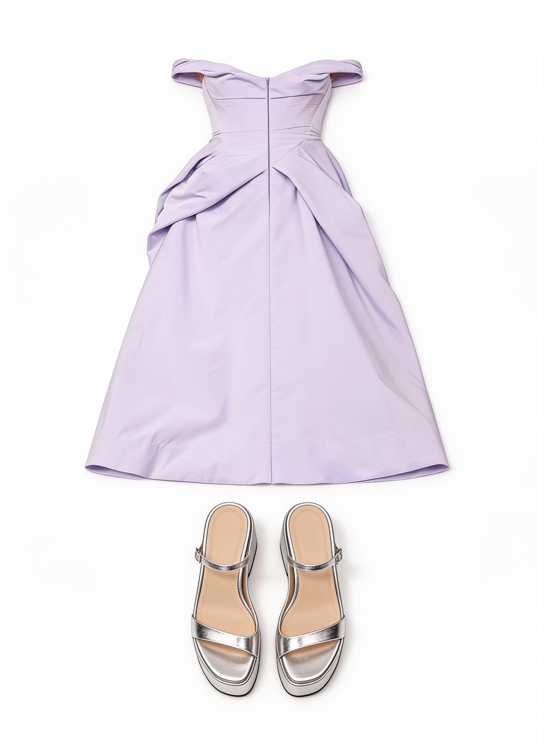 Lavender off-shoulder pleated dress