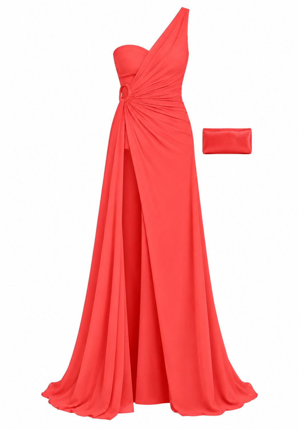 Coral one-shoulder slit gown
