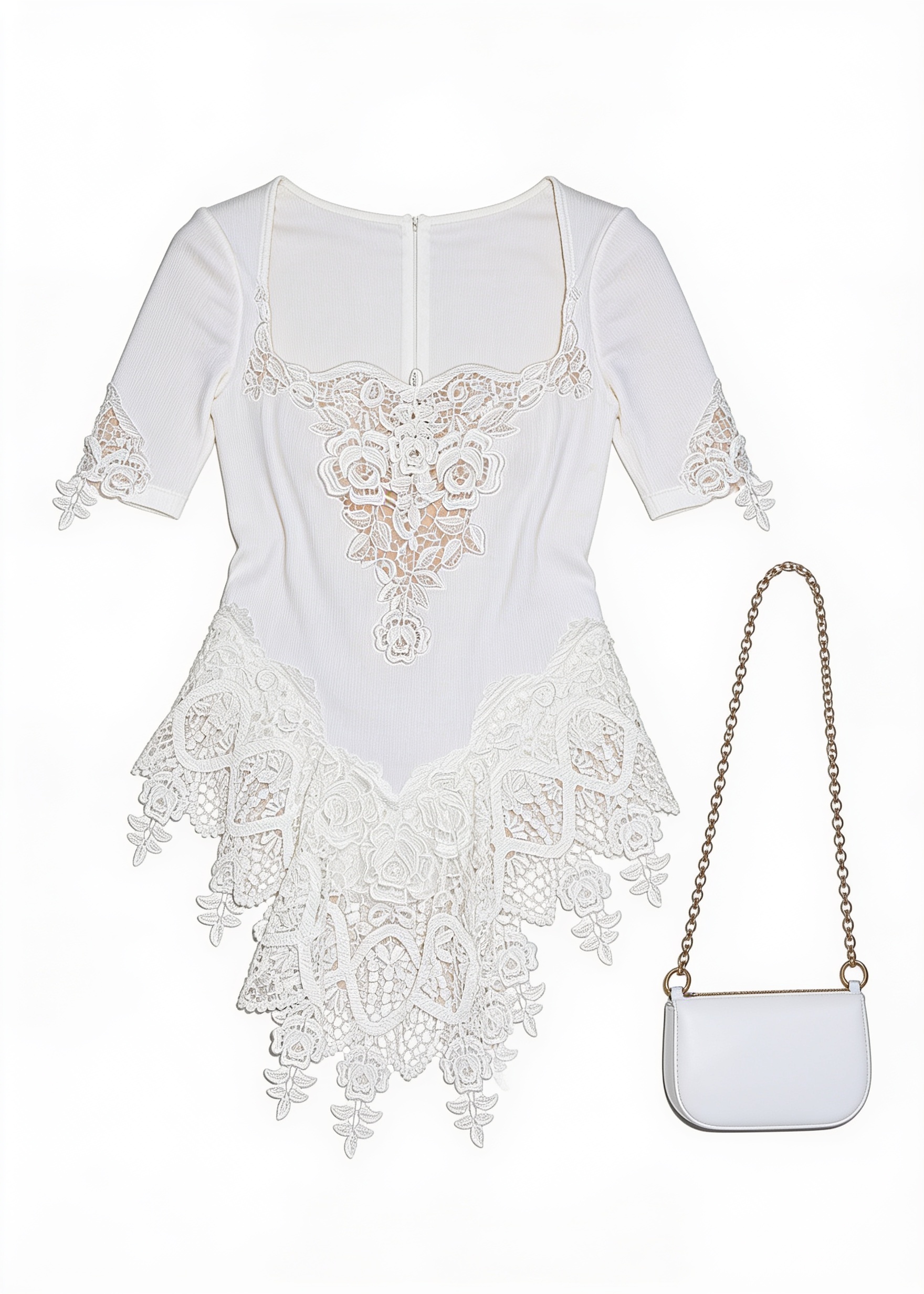 White embellished lace mini dress