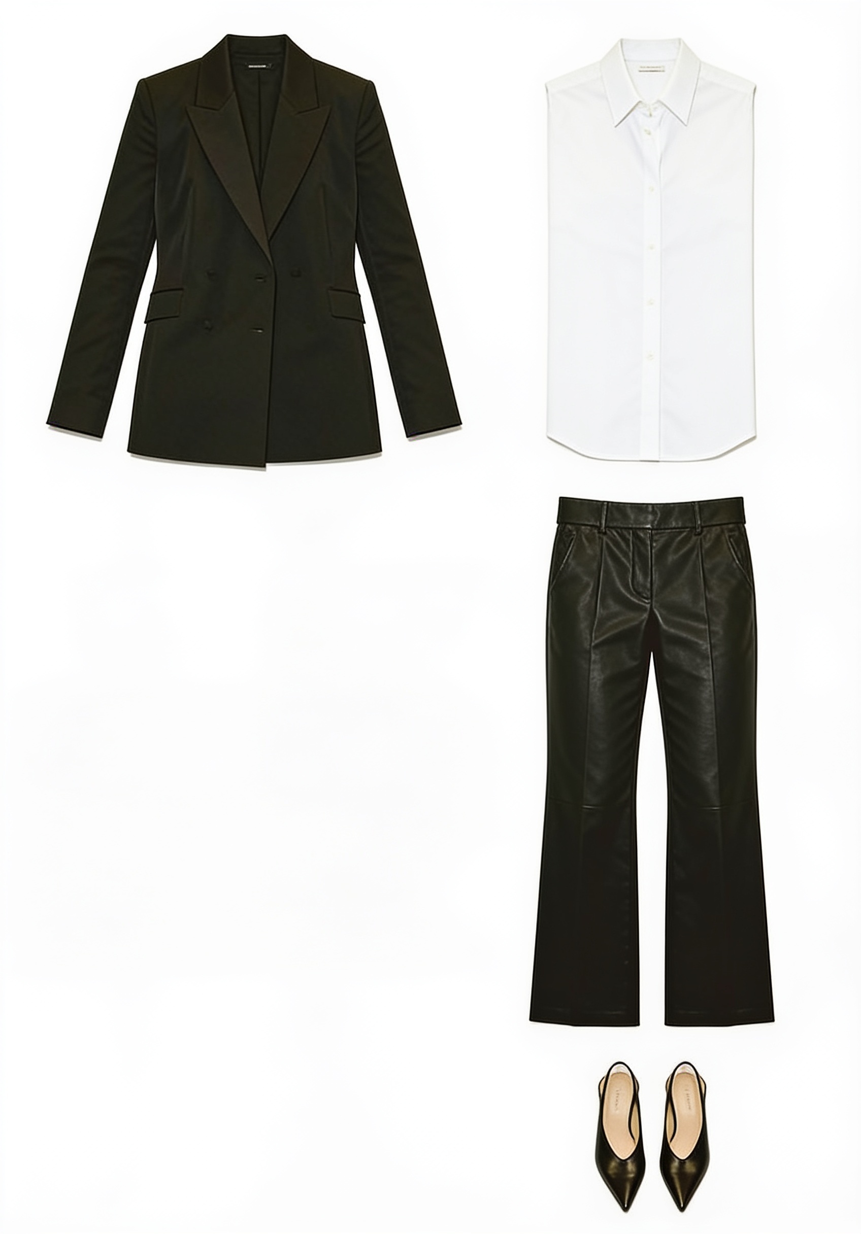 Black blazer and leather trousers