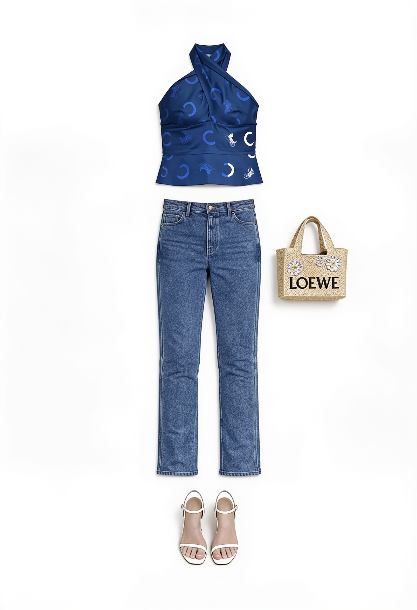 Denim halter top and slim jeans