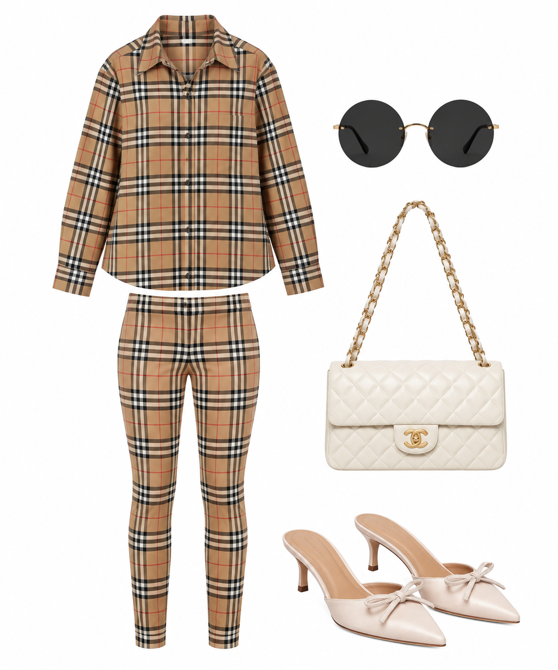 Camel checked shirt and fitted trousers
