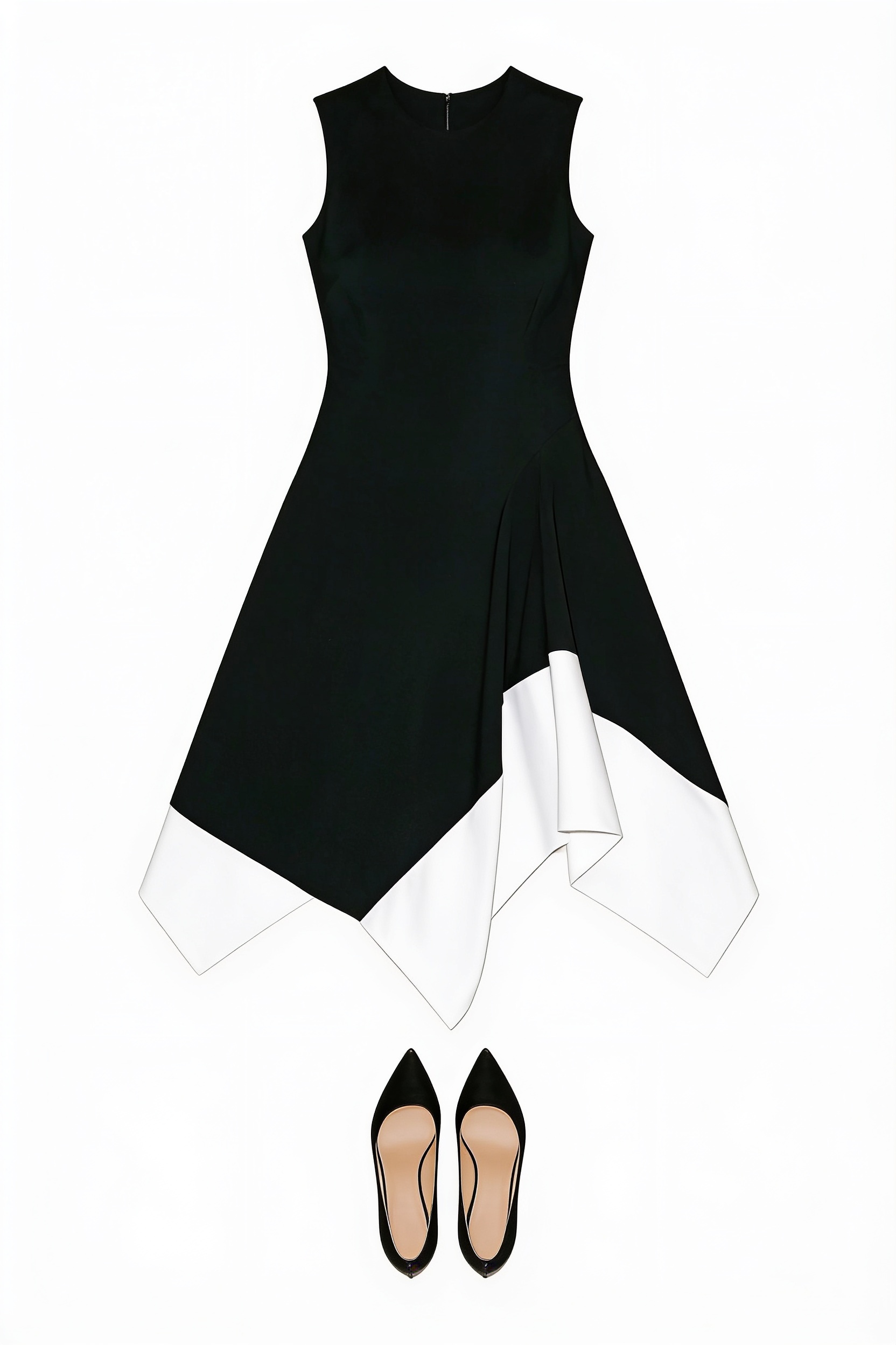 Black asymmetric midi dress with white hem