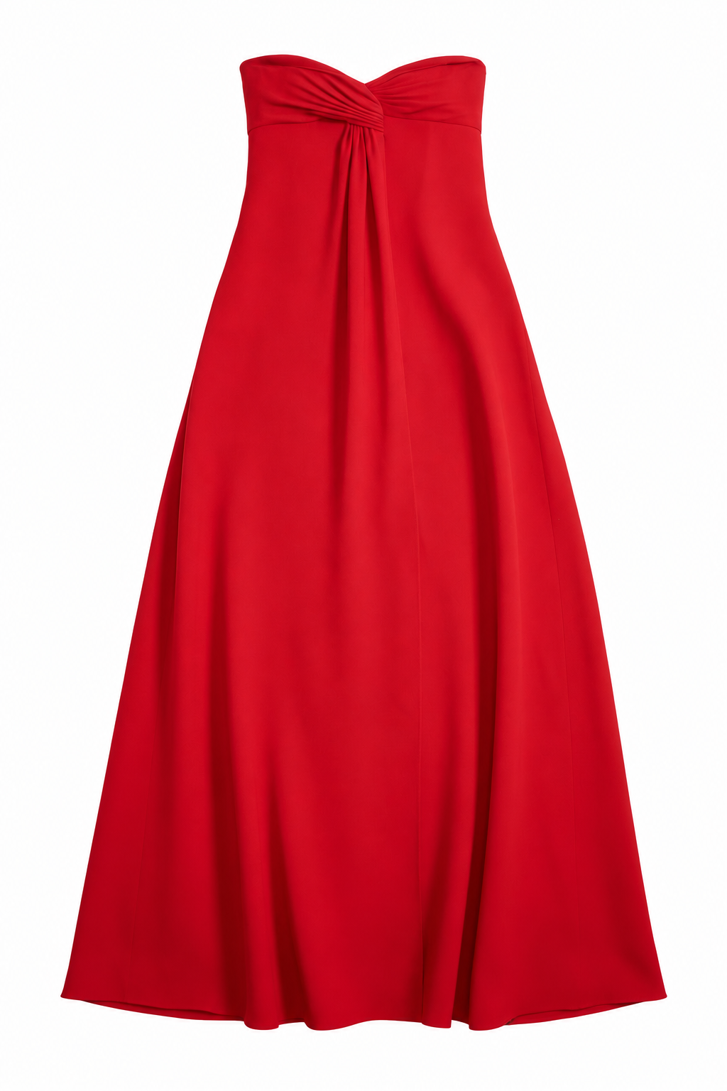 Red strapless draped gown