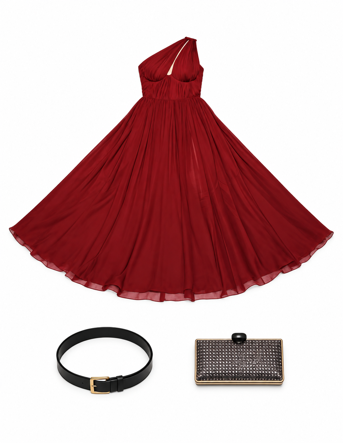 Burgundy asymmetric draped gown