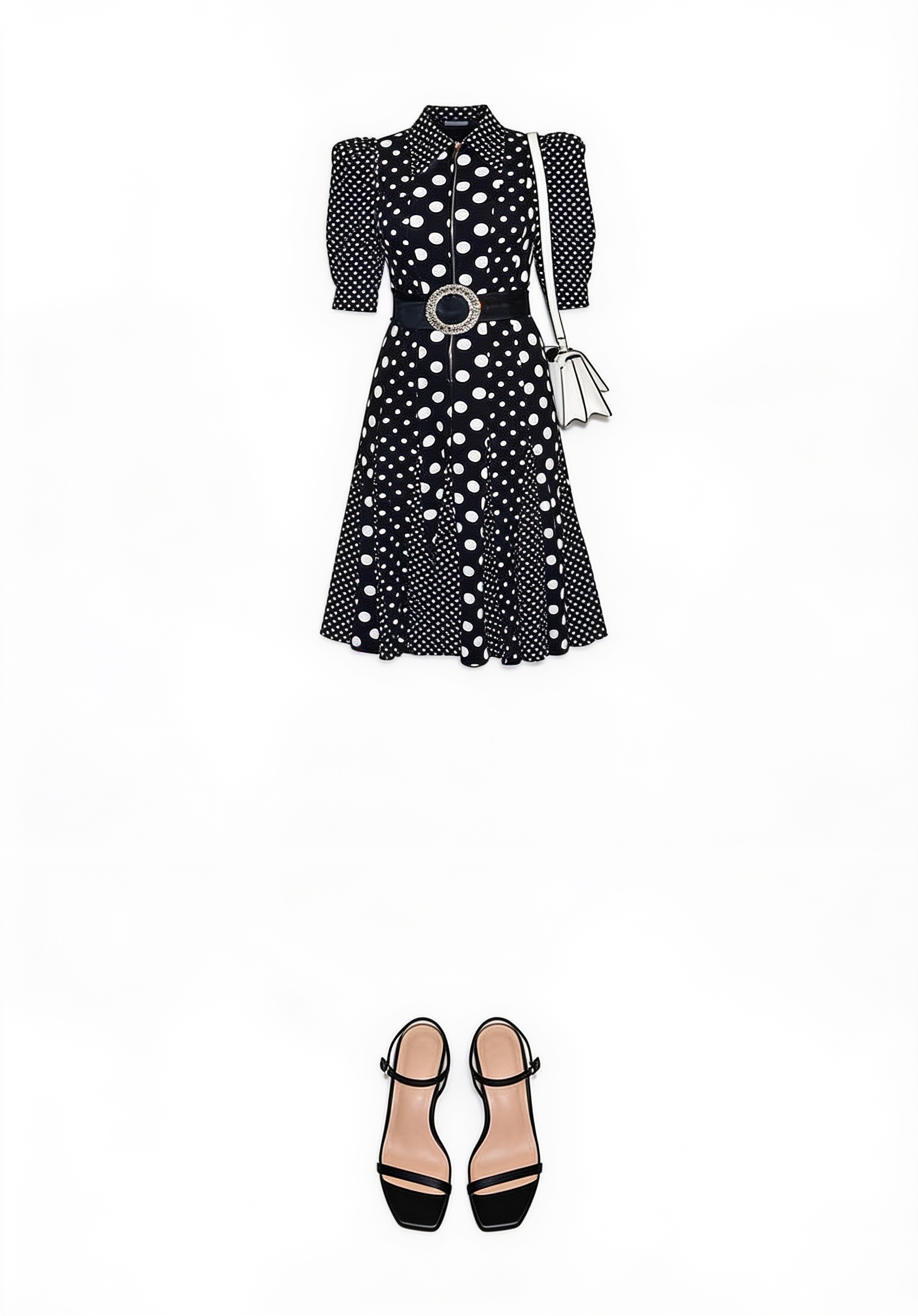 Black polka-dot midi dress