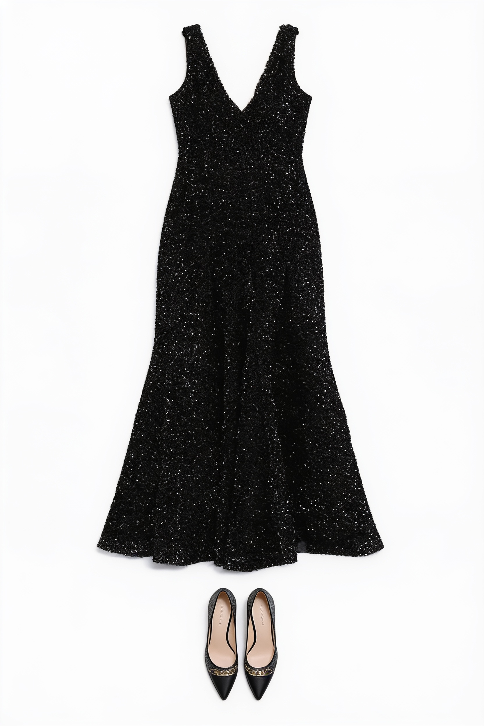 Black sequined V-neck gown