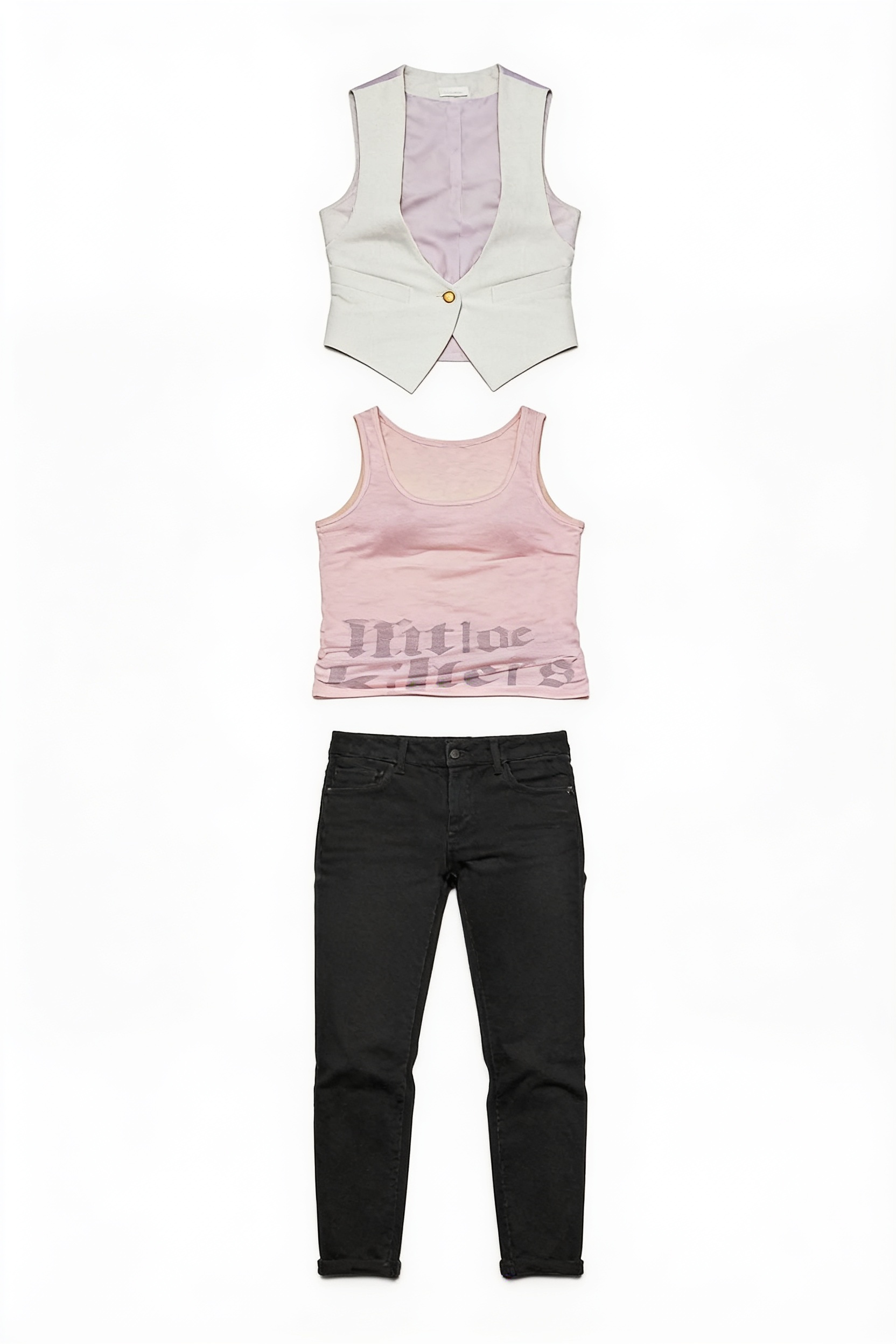 Ivory waistcoat and mauve layered top