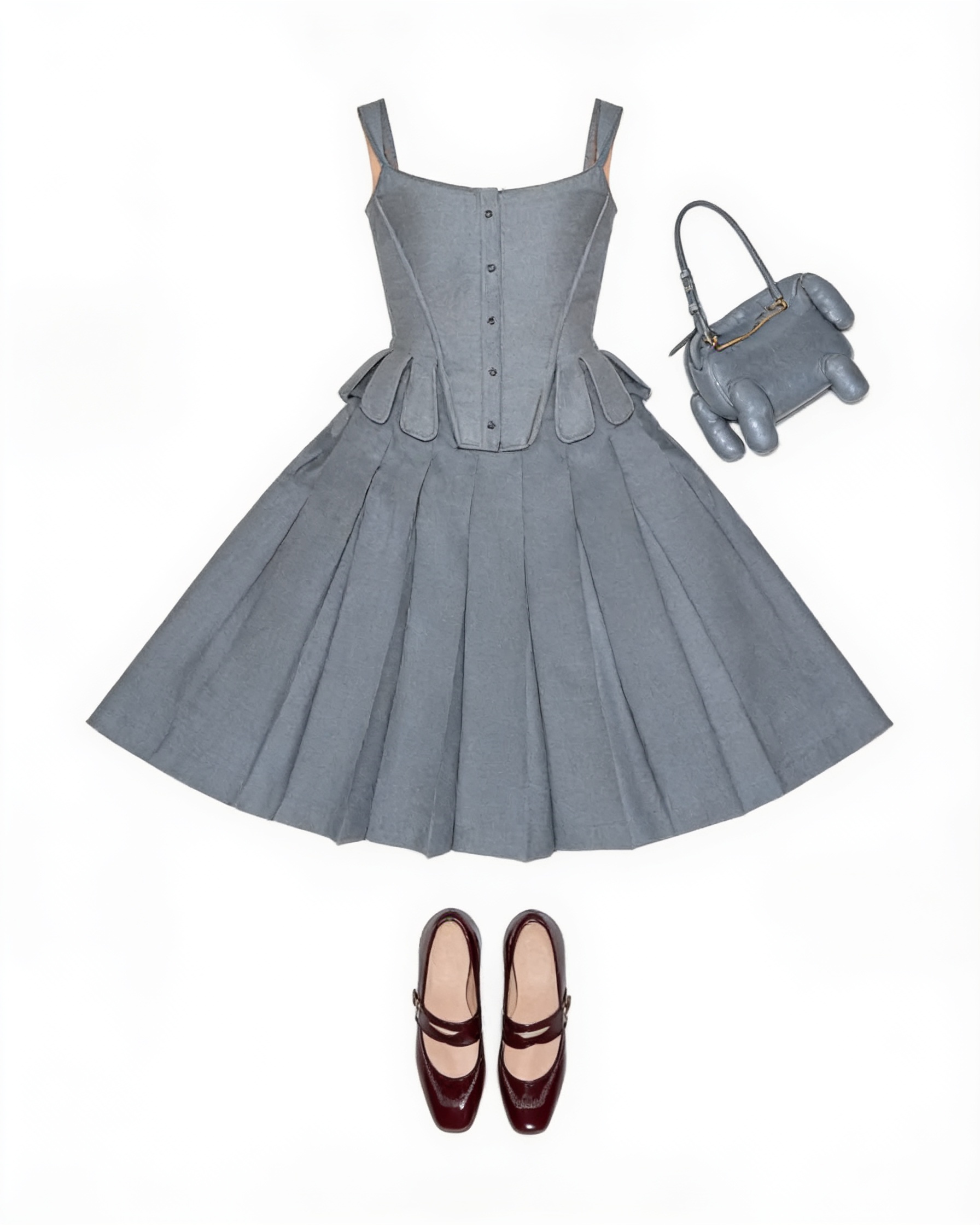 Grey pleated sleeveless midi dress
