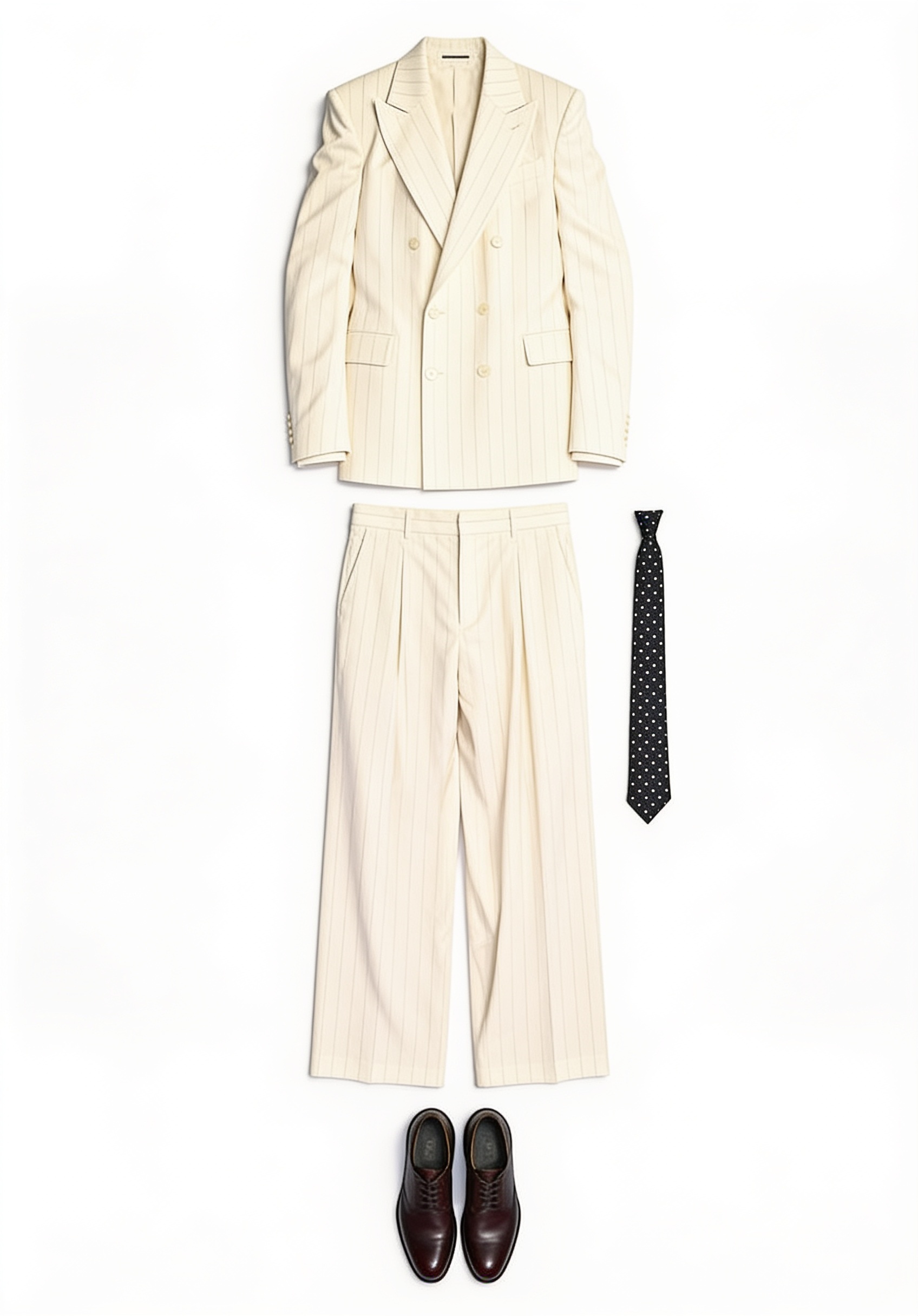 Ivory suit and black tie