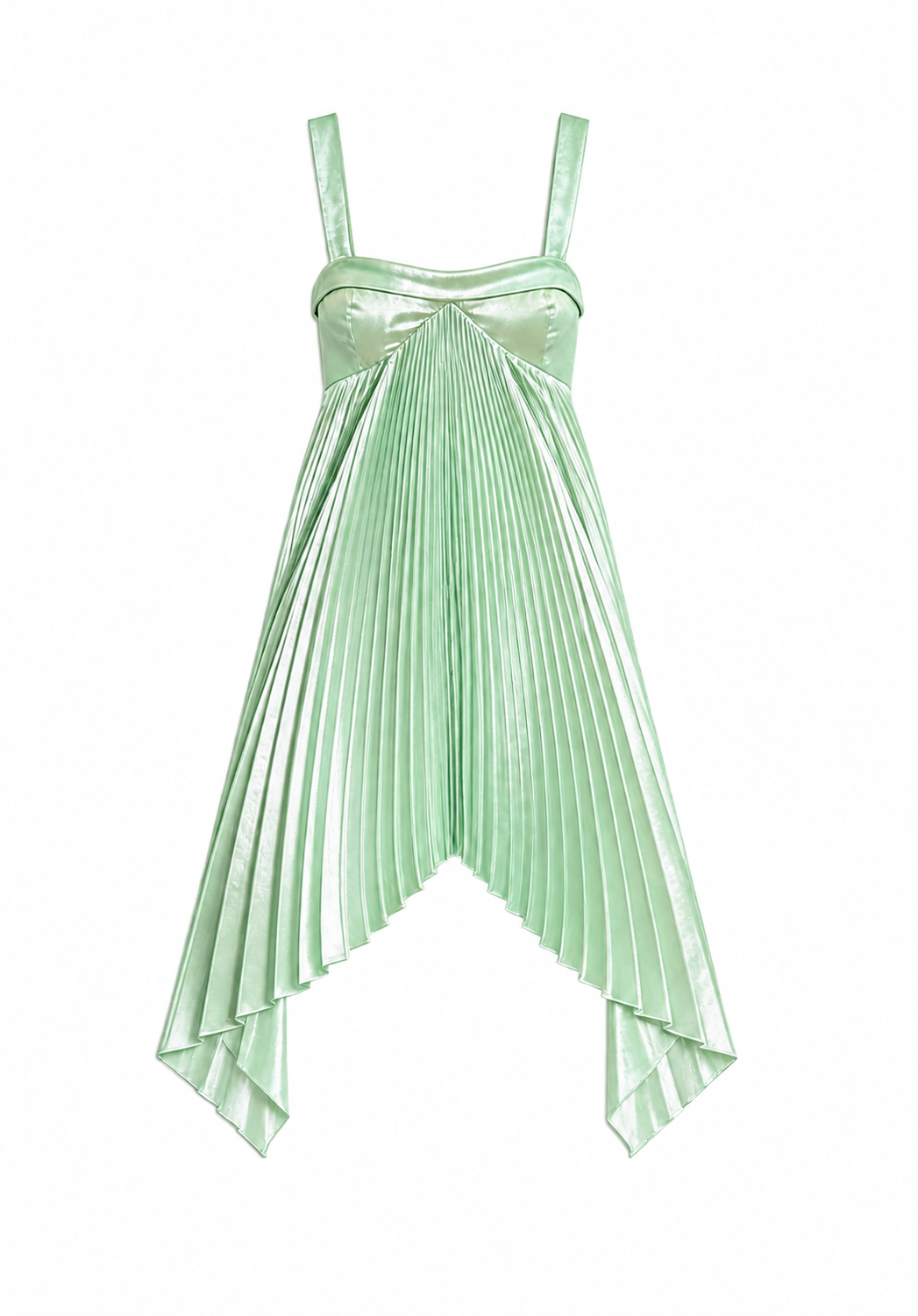 Mint pleated high-low dress