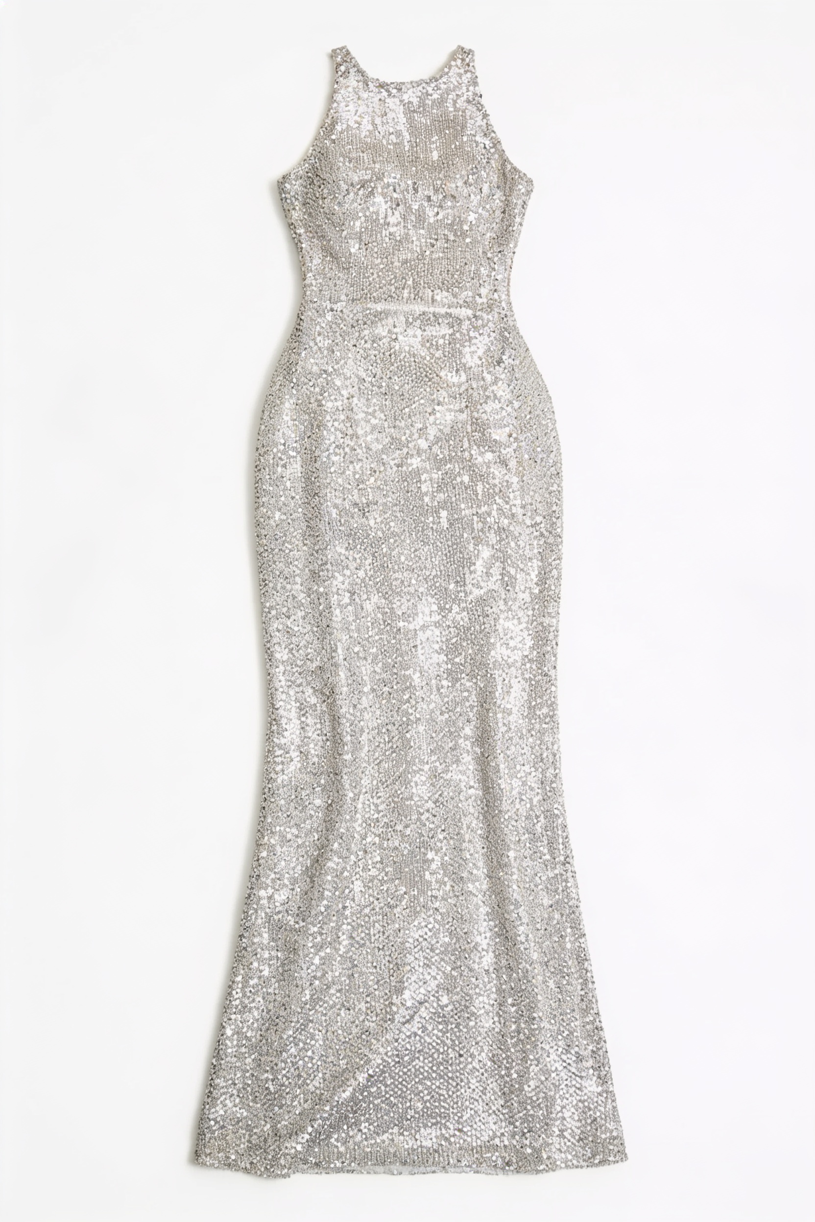 Silver sequined halterneck gown