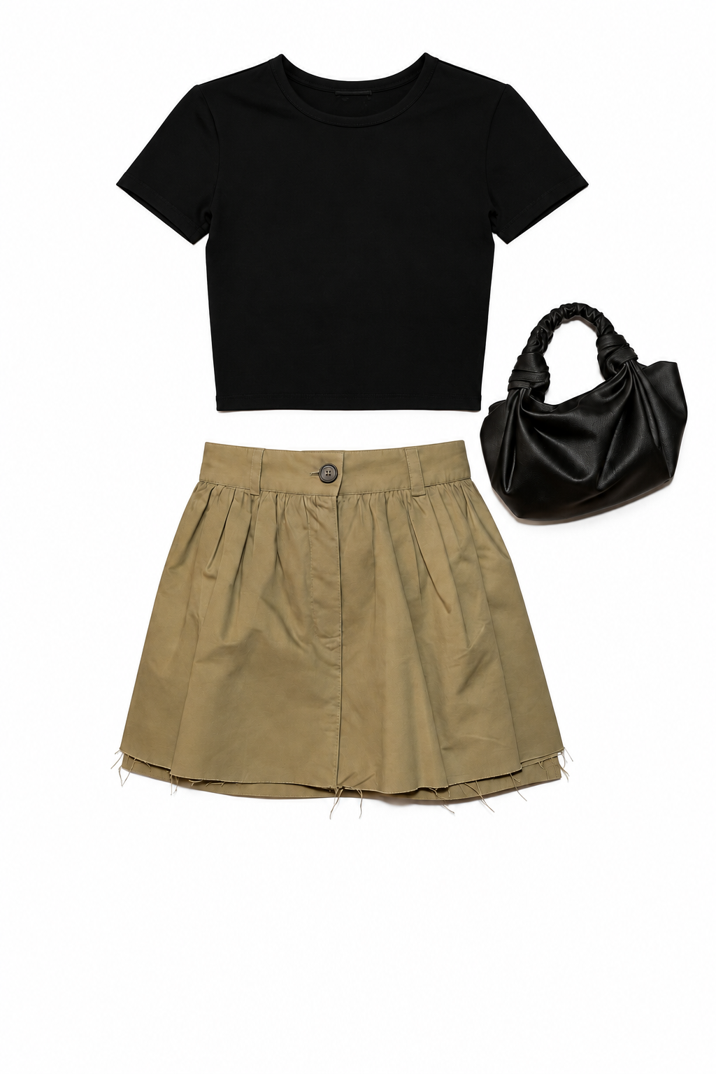 Black cropped tee and khaki pleated skort