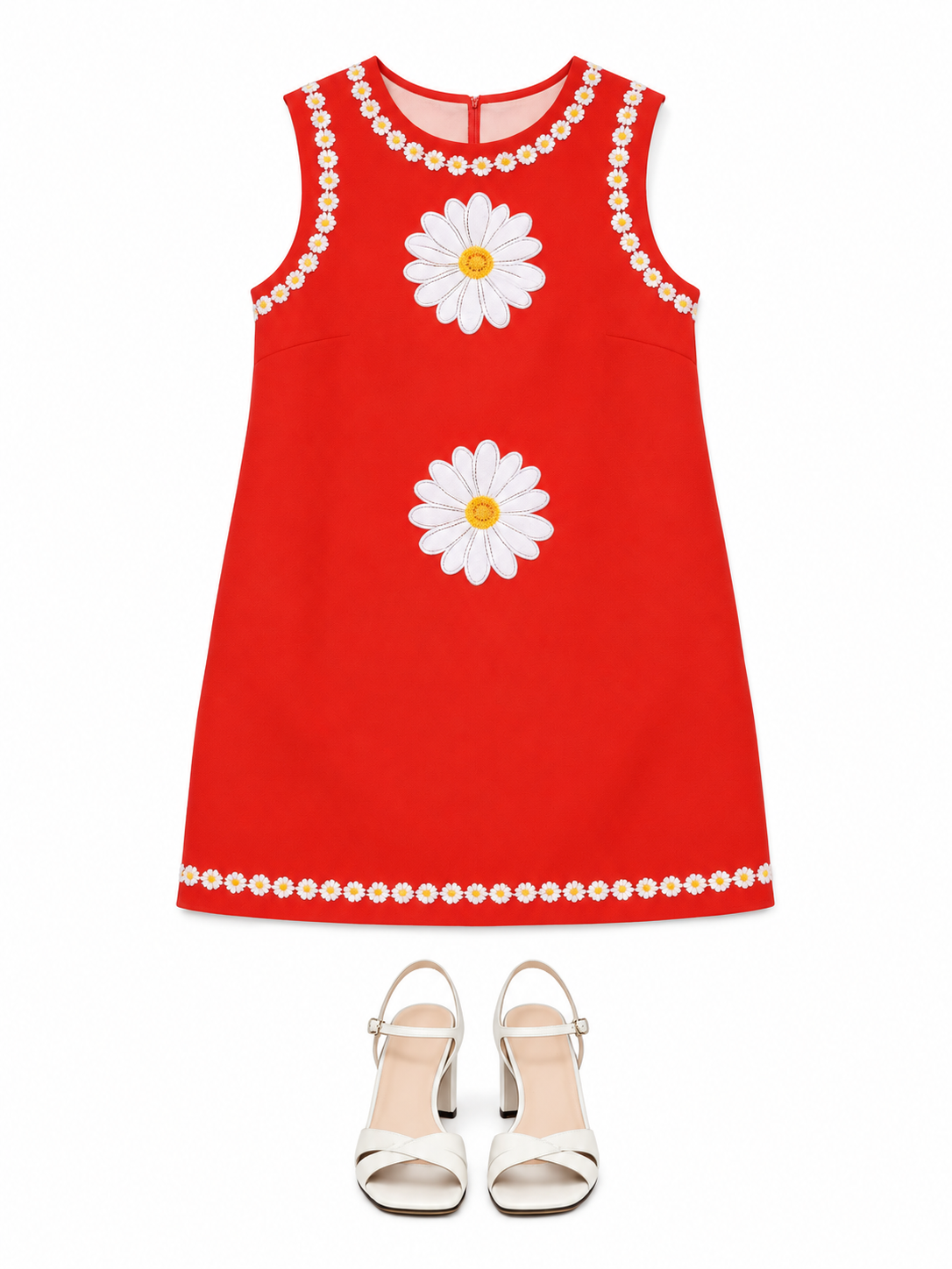 Red daisy-print sleeveless mini dress