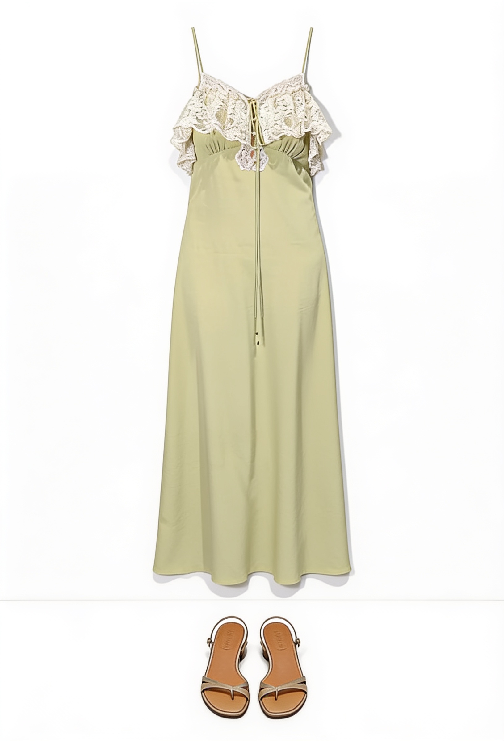 Pale green lace-trim slip dress