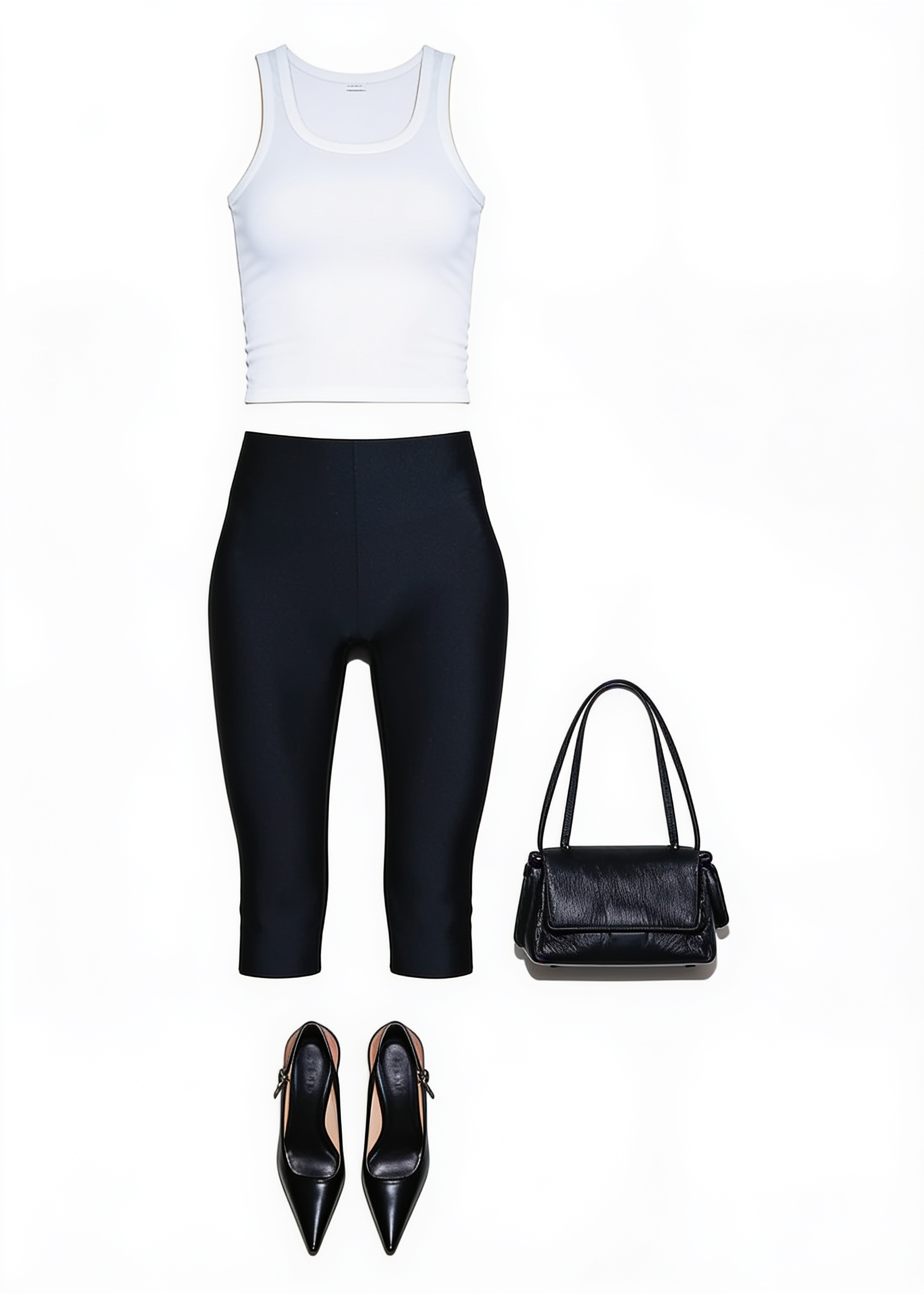 Black capri leggings and white tank